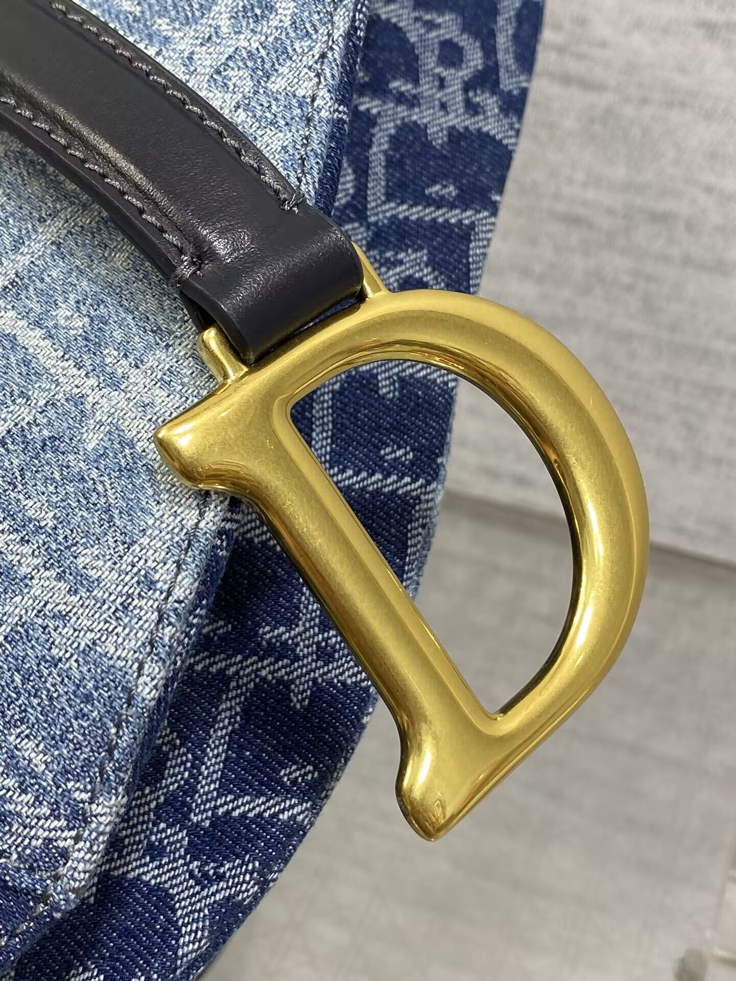 D*or saddle bag with strap  blue denim D*or oblique jacquard 25.5 x 20 x 6.5 cm