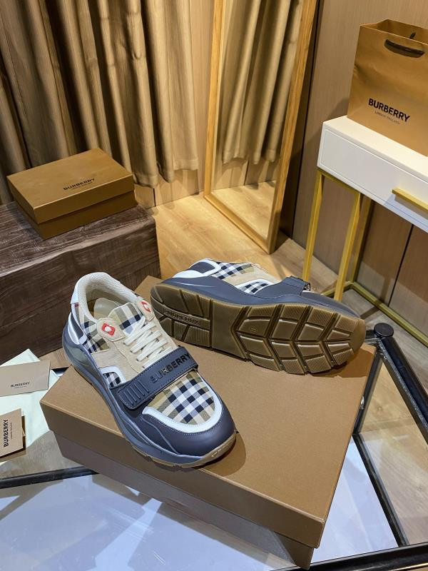 Bberry Ramsey Vintage Check Suede Leather Sneakers Grey Archive Beige