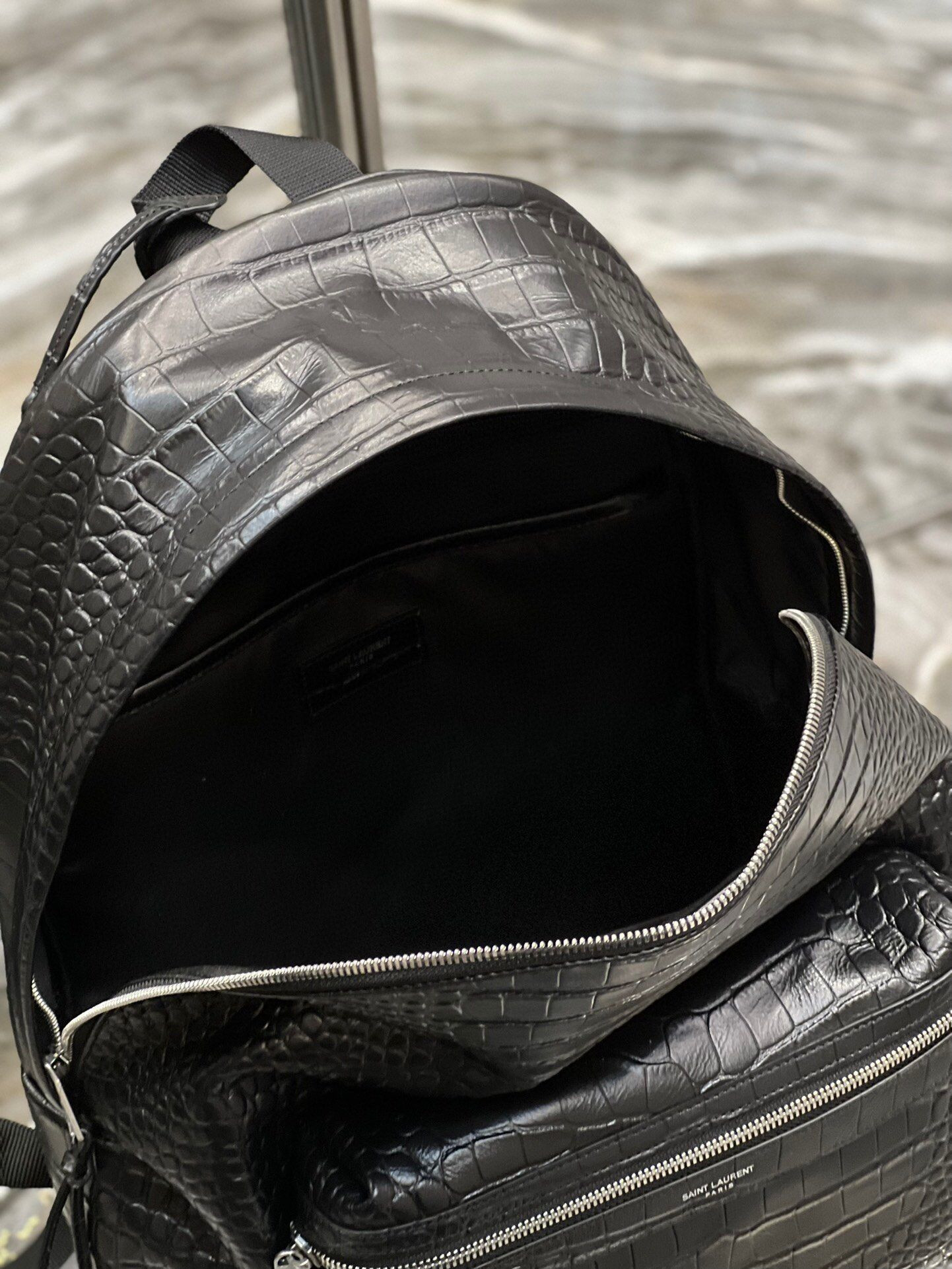 Y*L city backpack in crocodile-embossed leather 12.2 x 16.1 x 8.6 inches