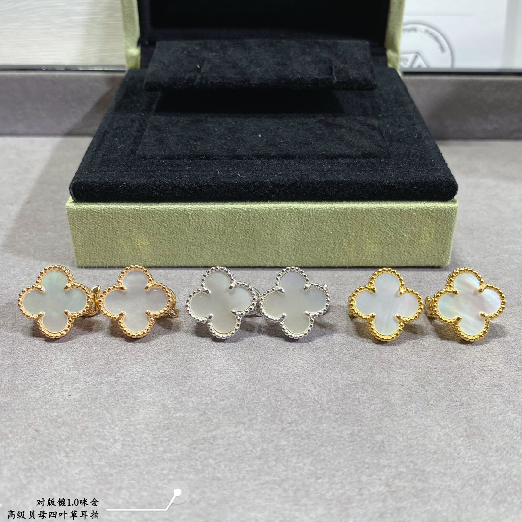V*N CL*F & arpels premium fritillaria four-leaf clover earrings