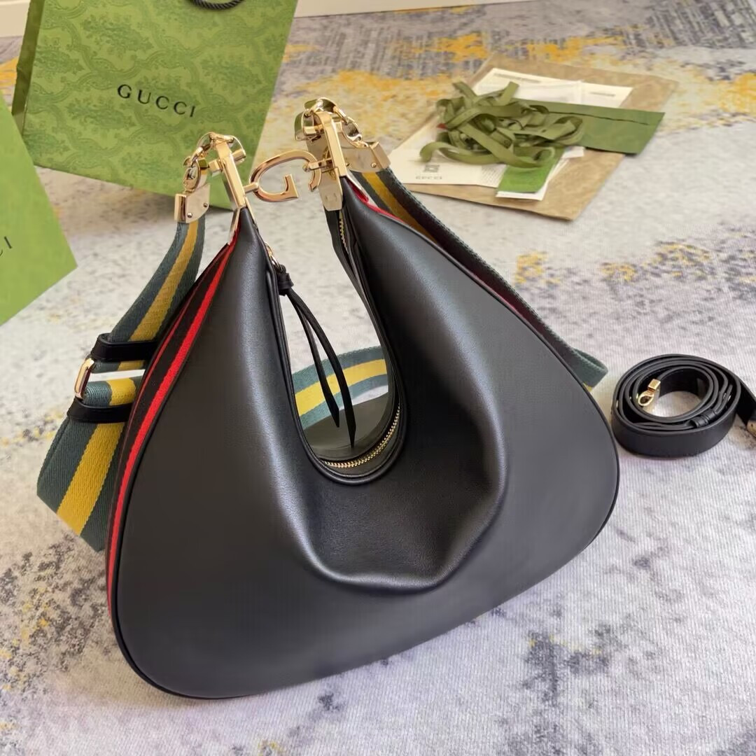 G*u*i attache medium shoulder bag black 13.8″w x 12.6″h x 2.4″d