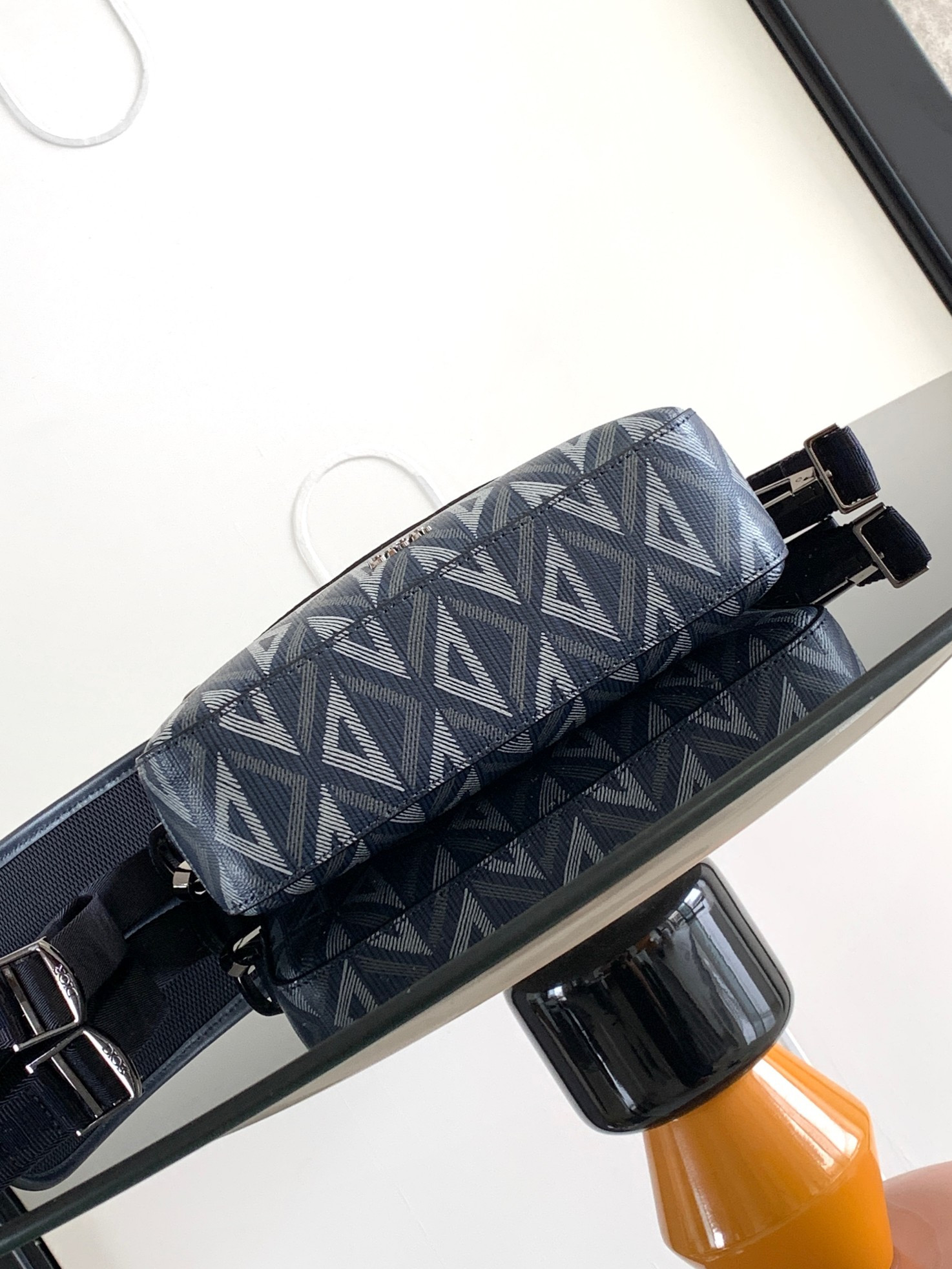 D*or safari bag with strap blue white 8.5 x 6 x 2.5 inches