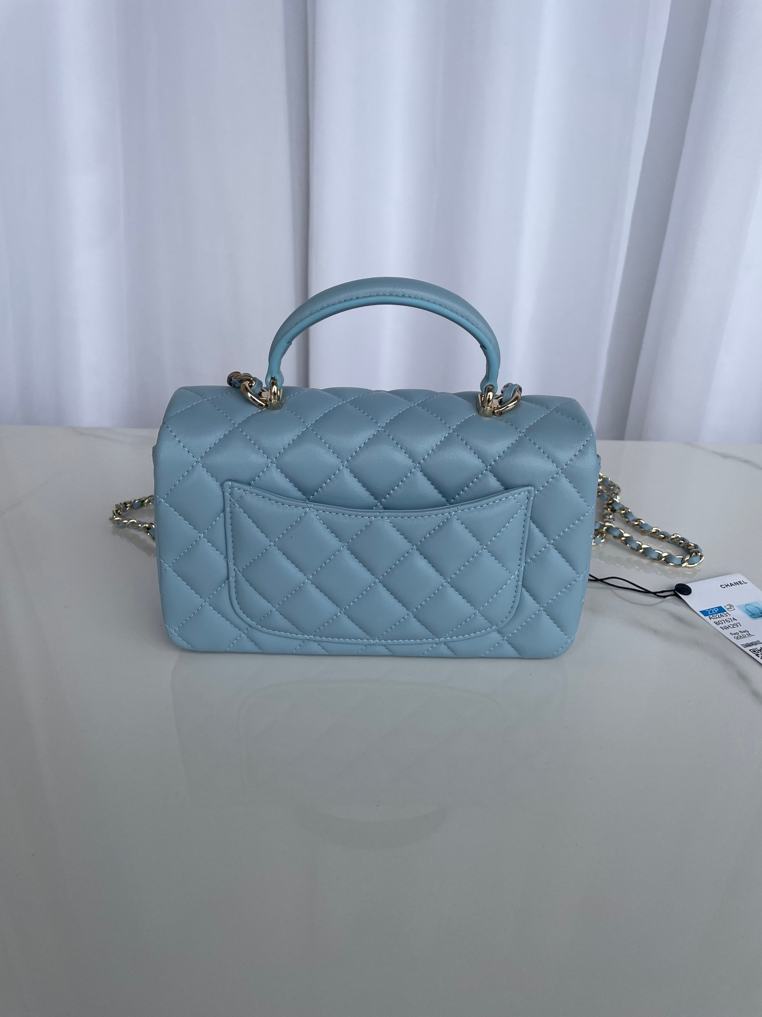 Ch*el mini classic handbag with top handle 12 × 20 × 6 cm