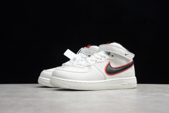 KIDS NIKE AIR FORCE 1 MID 07 WHITE BLACK RED 314197-101