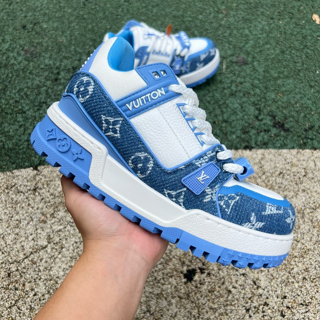 LV TRAINER MAXI White and bule denim