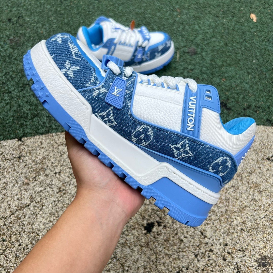 LV TRAINER MAXI White and bule denim