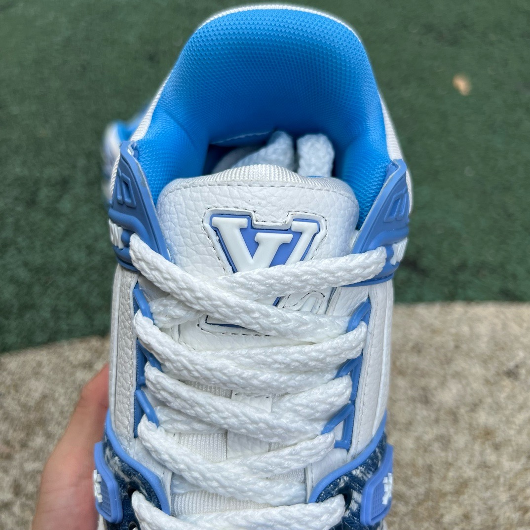 LV TRAINER MAXI White and bule denim