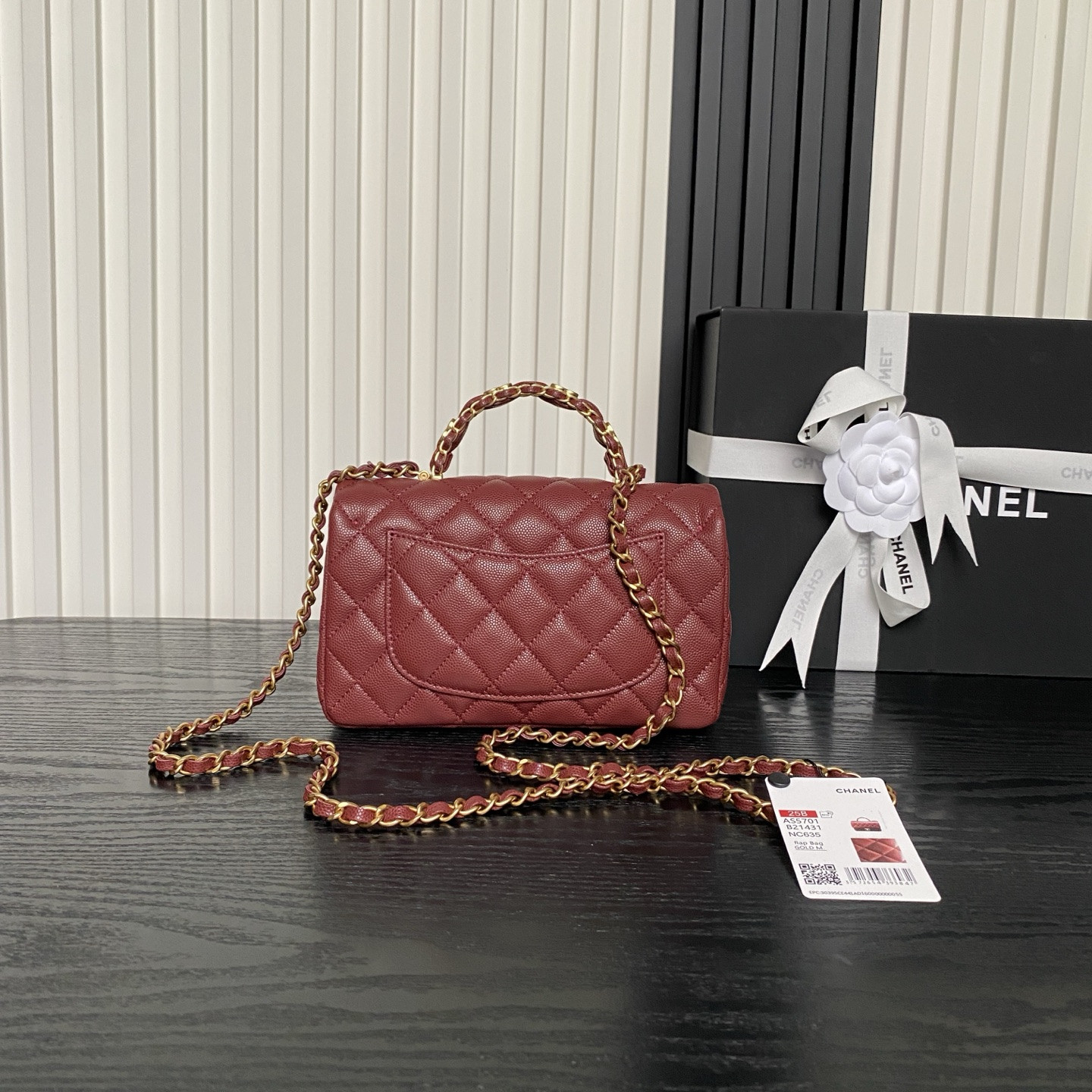 Ch**el FLAP BAG WITH TOP HANDLE 19.5x12x6.5cm