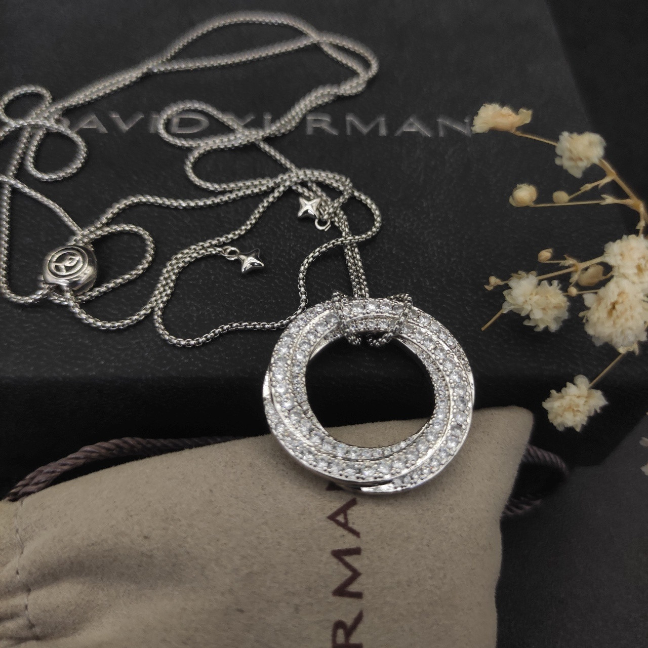 David Yurman 30mm Round with full D1am0nds Necklace(Chain length 90cm Chain thickness 1.5mm)