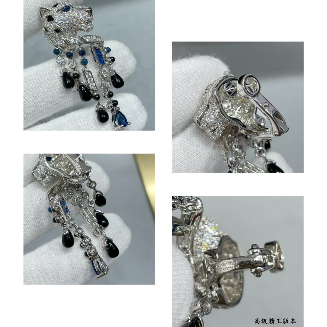 Ca*t1er Black Onyx Blue D1am0nd Leopard Earrings