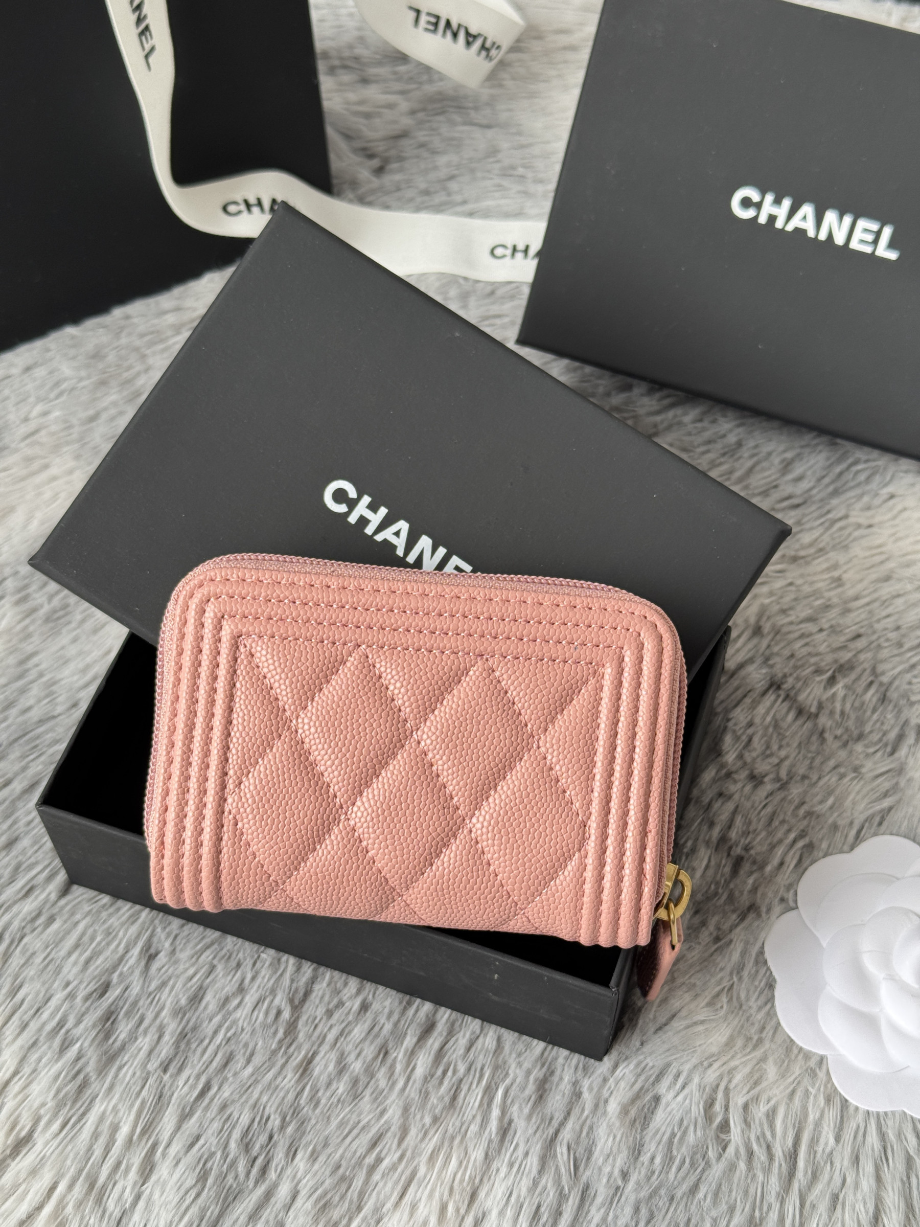 Ch**el boy zip around coin purse wallet a80602 7.5x11cm