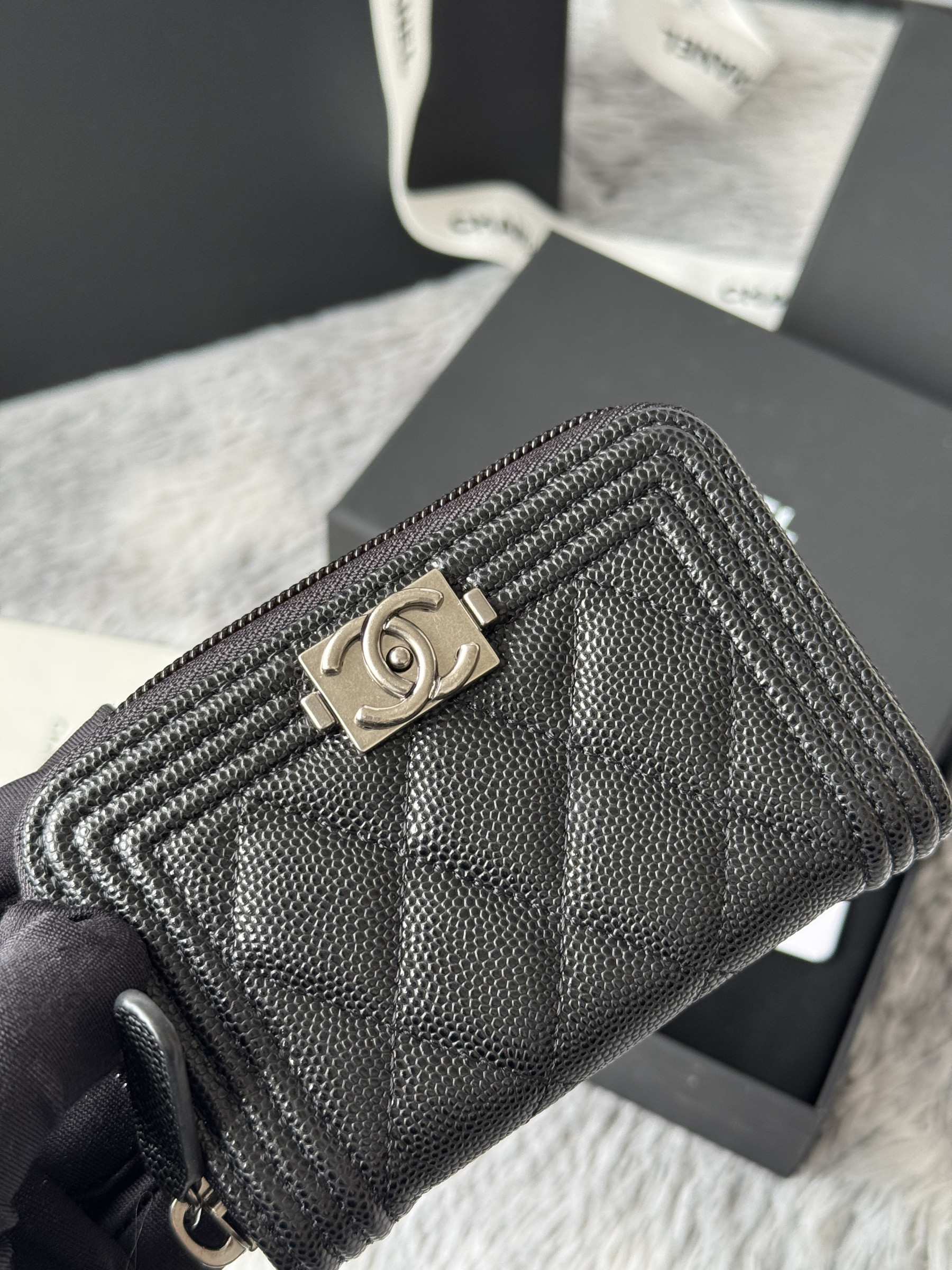 Ch**el boy zip around coin purse wallet a80602 7.5x11cm