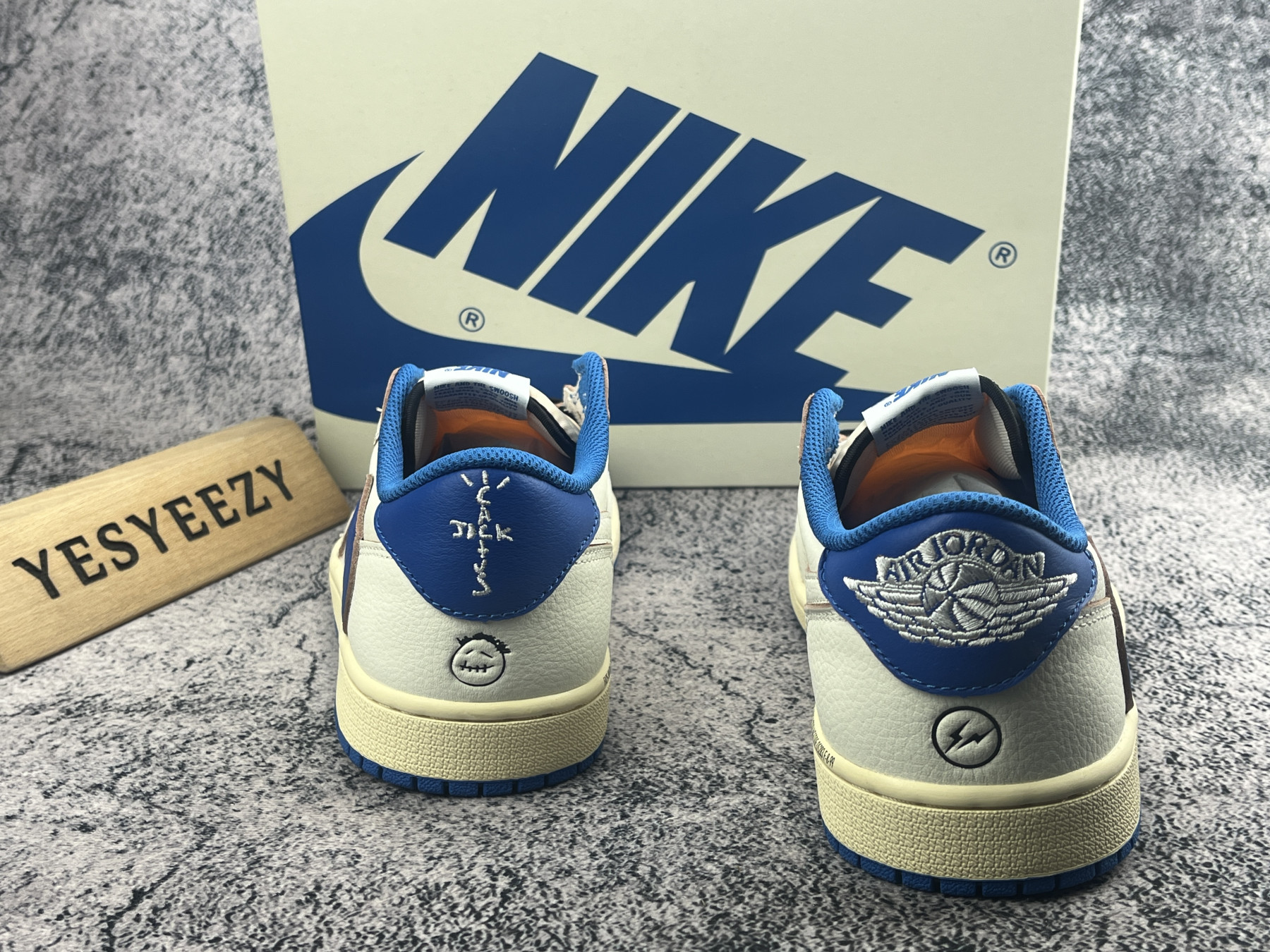 UA Air Jordan 1 Retro Low OG SP Fragment x Travis Scott Sail Military Blue