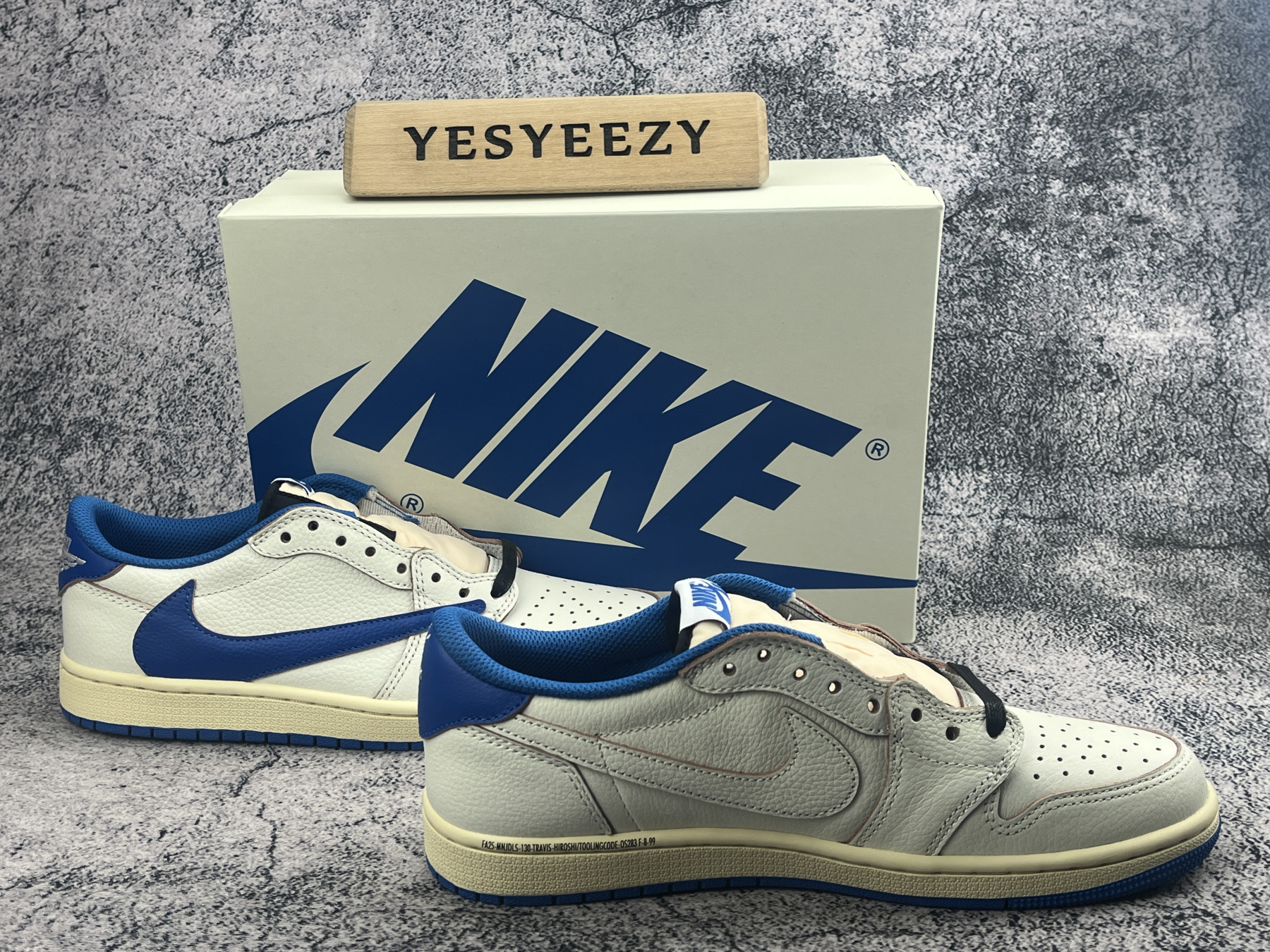 UA Air Jordan 1 Retro Low OG SP Fragment x Travis Scott Sail Military Blue