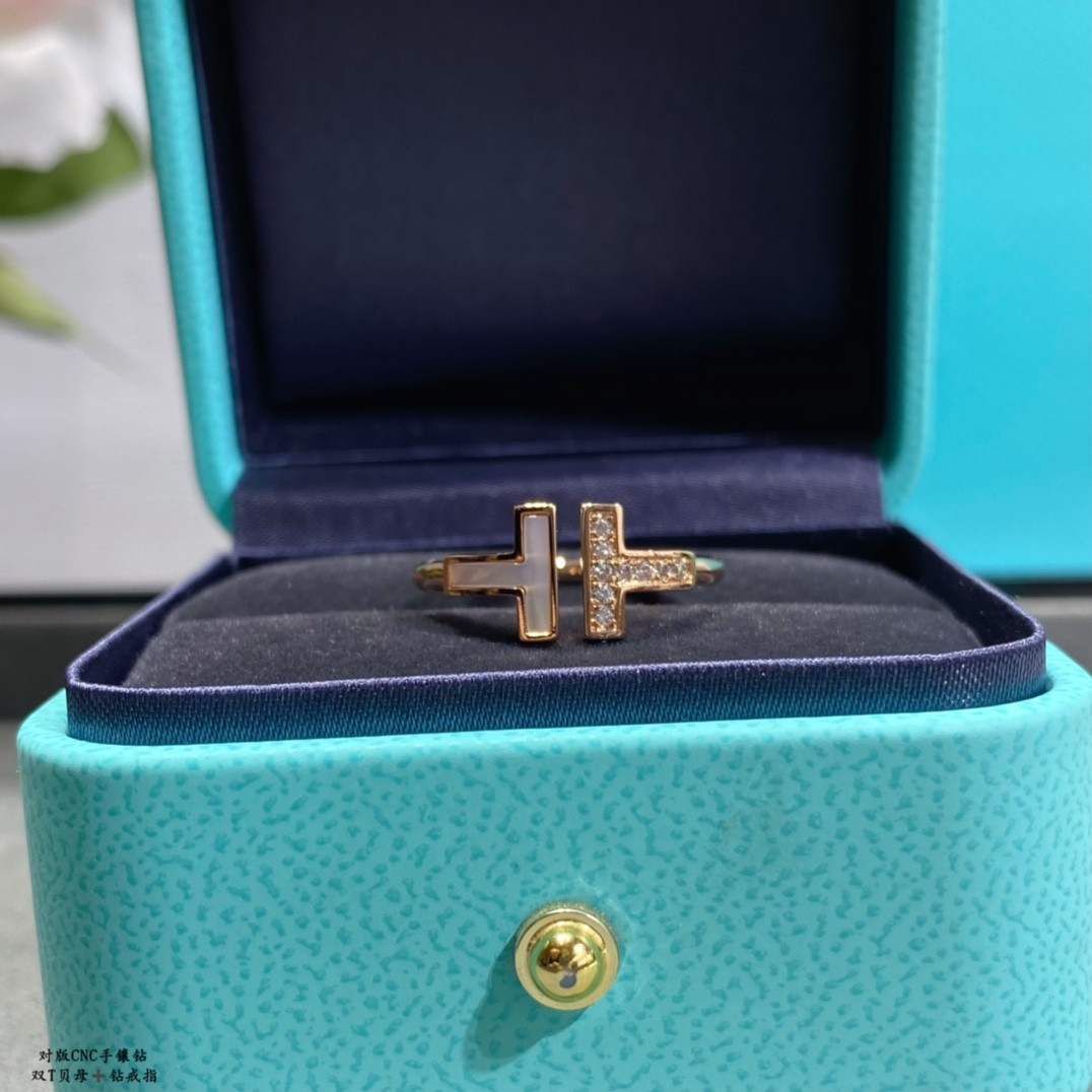 T*f*ny & Co. Double T Mother-of-Pearl & D1am0nd Ring