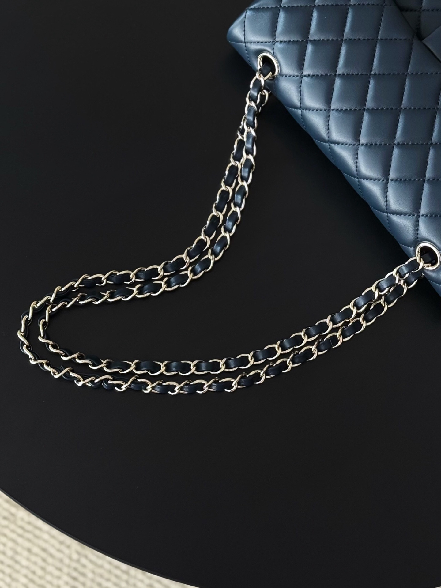 Ch**el flap bag royal blue light gold hardware 25.5x15.5x6.5cm