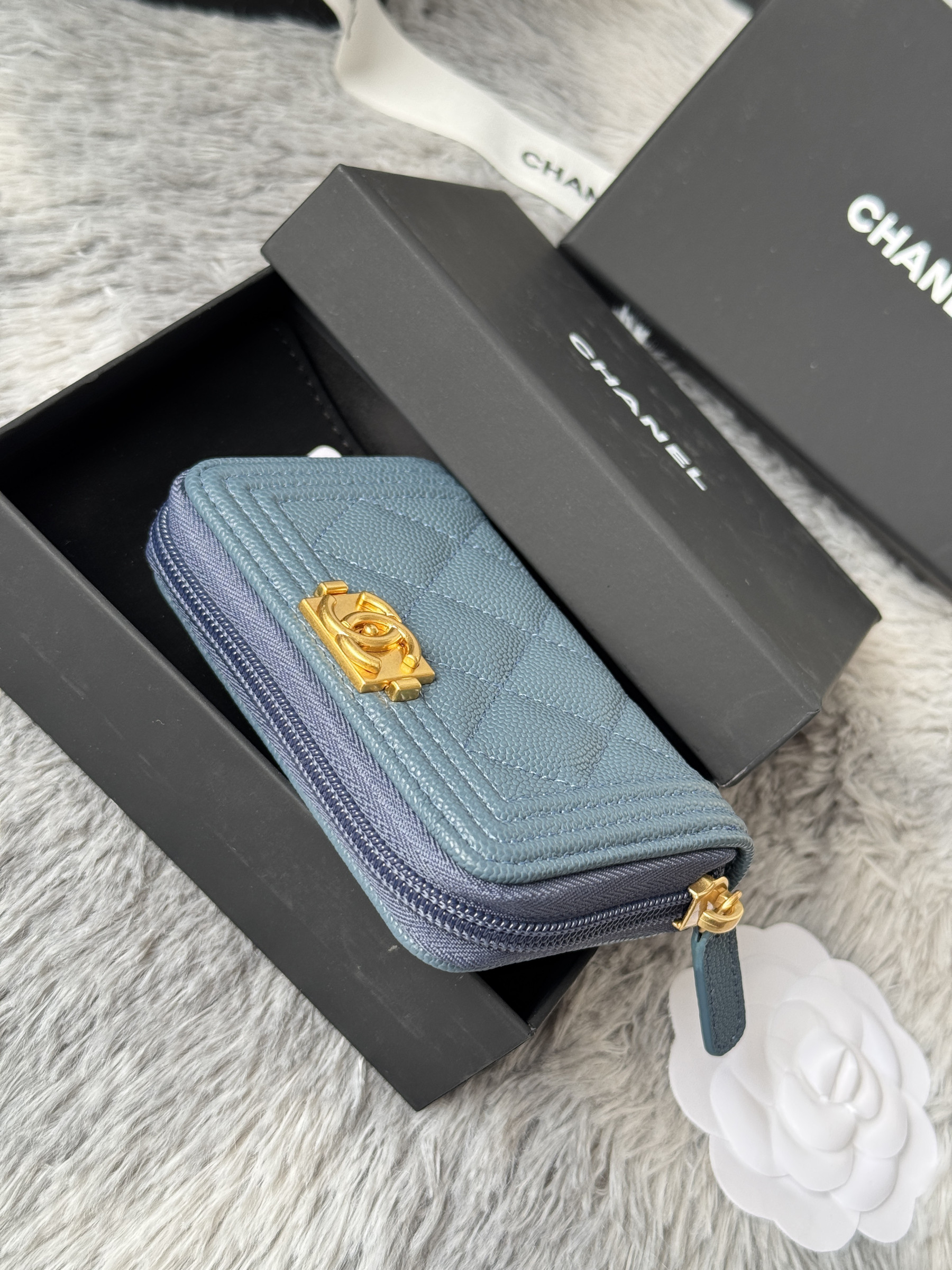 Ch**el boy zip around coin purse wallet a80602 7.5x11cm