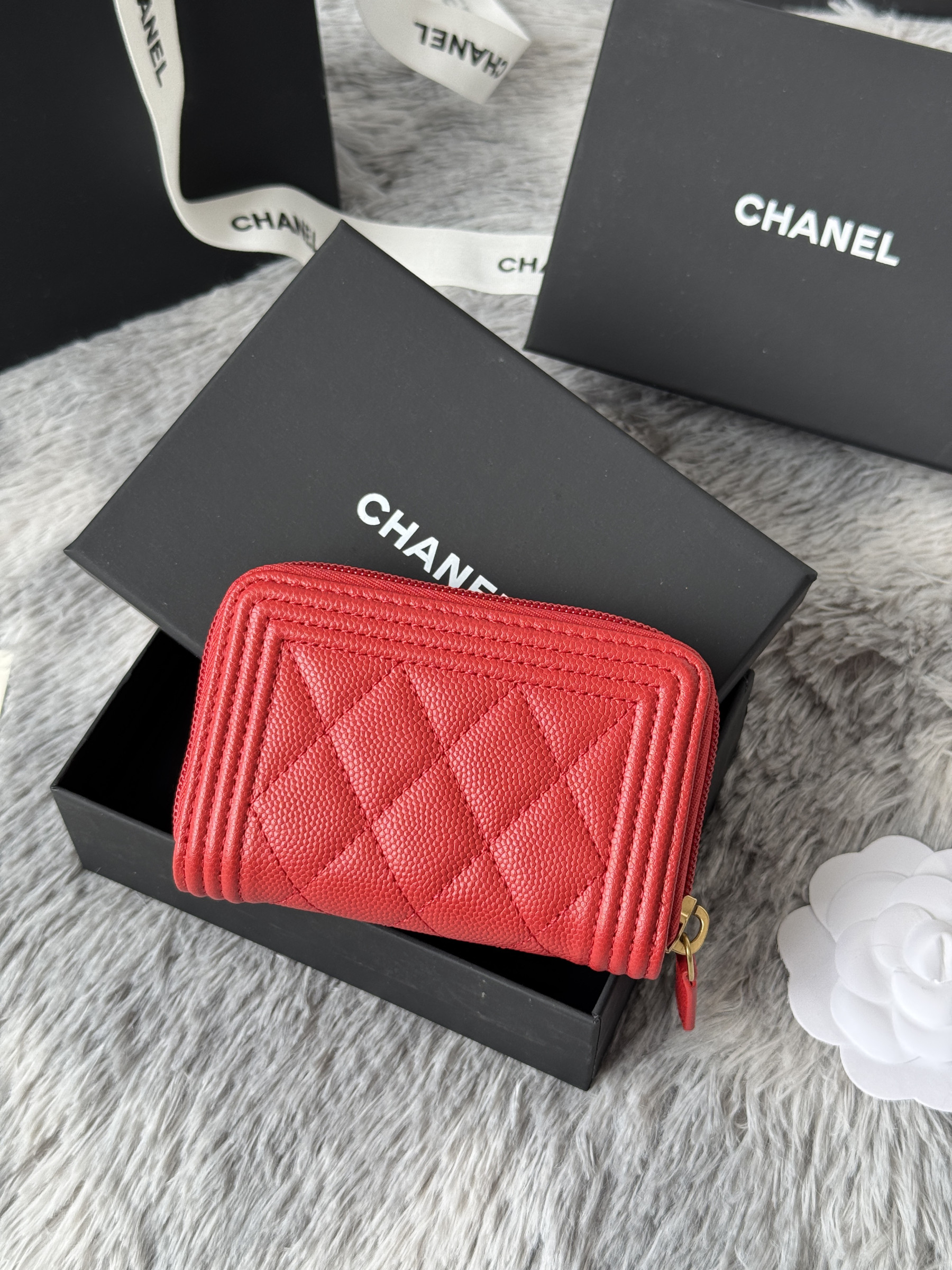 Ch**el boy zip around coin purse wallet a80602 7.5x11cm
