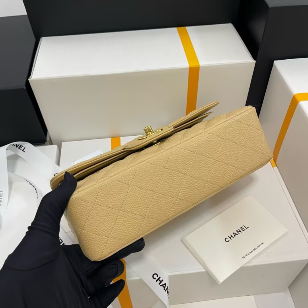 Ch**el SMALL CLASSIC HANDBAG GRAINED CALFSKIN 14.5×23×6cm