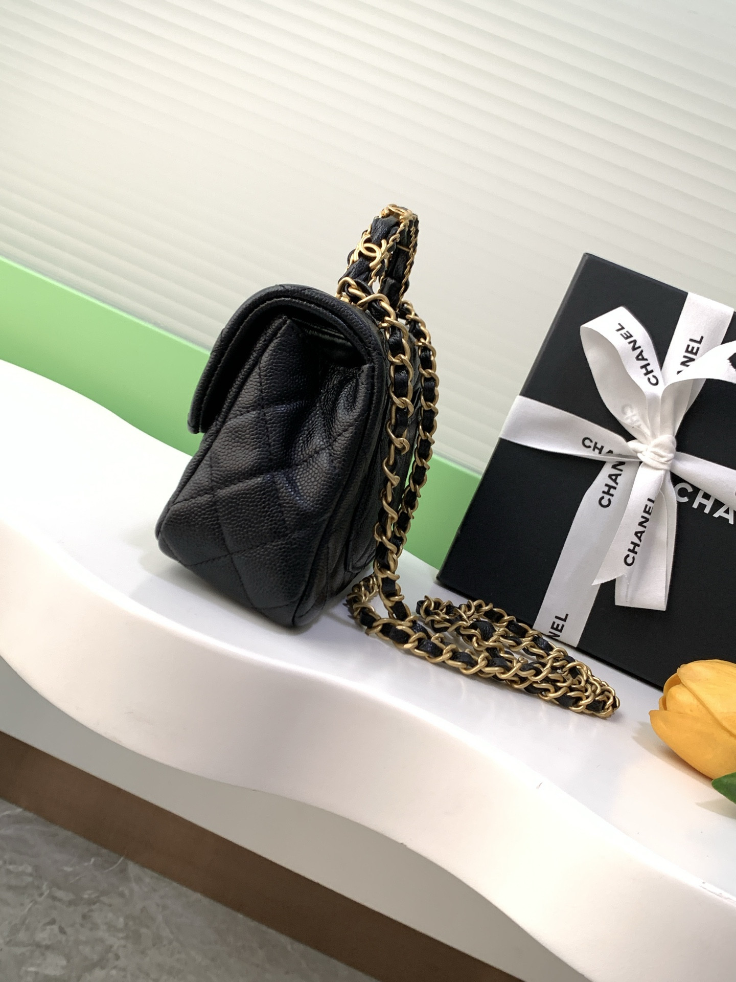 Ch**el FLAP BAG WITH TOP HANDLE 19.5x12x6.5cm