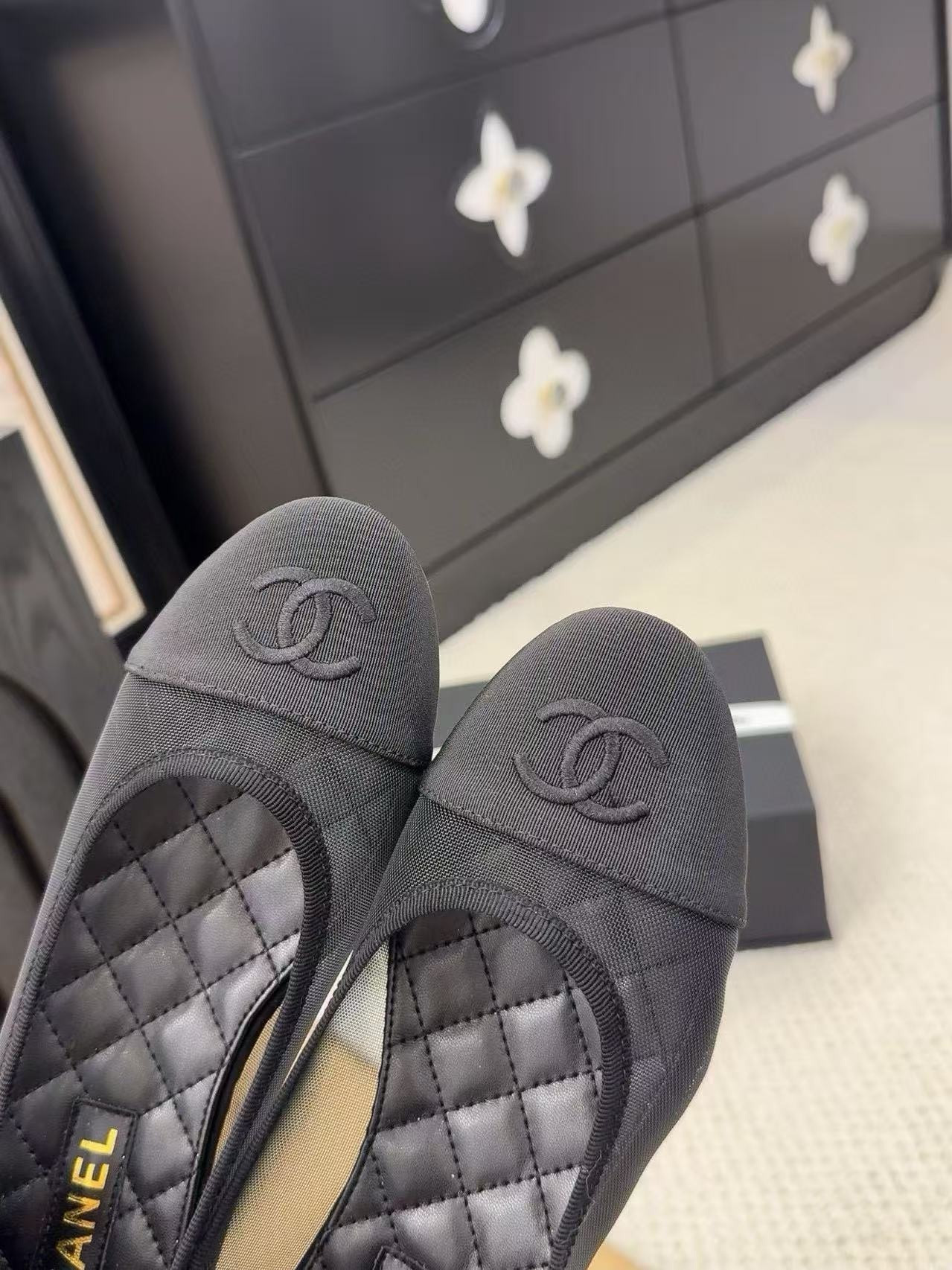 UA Ch**el 25P Black Mesh Ballet Ballerina Flats