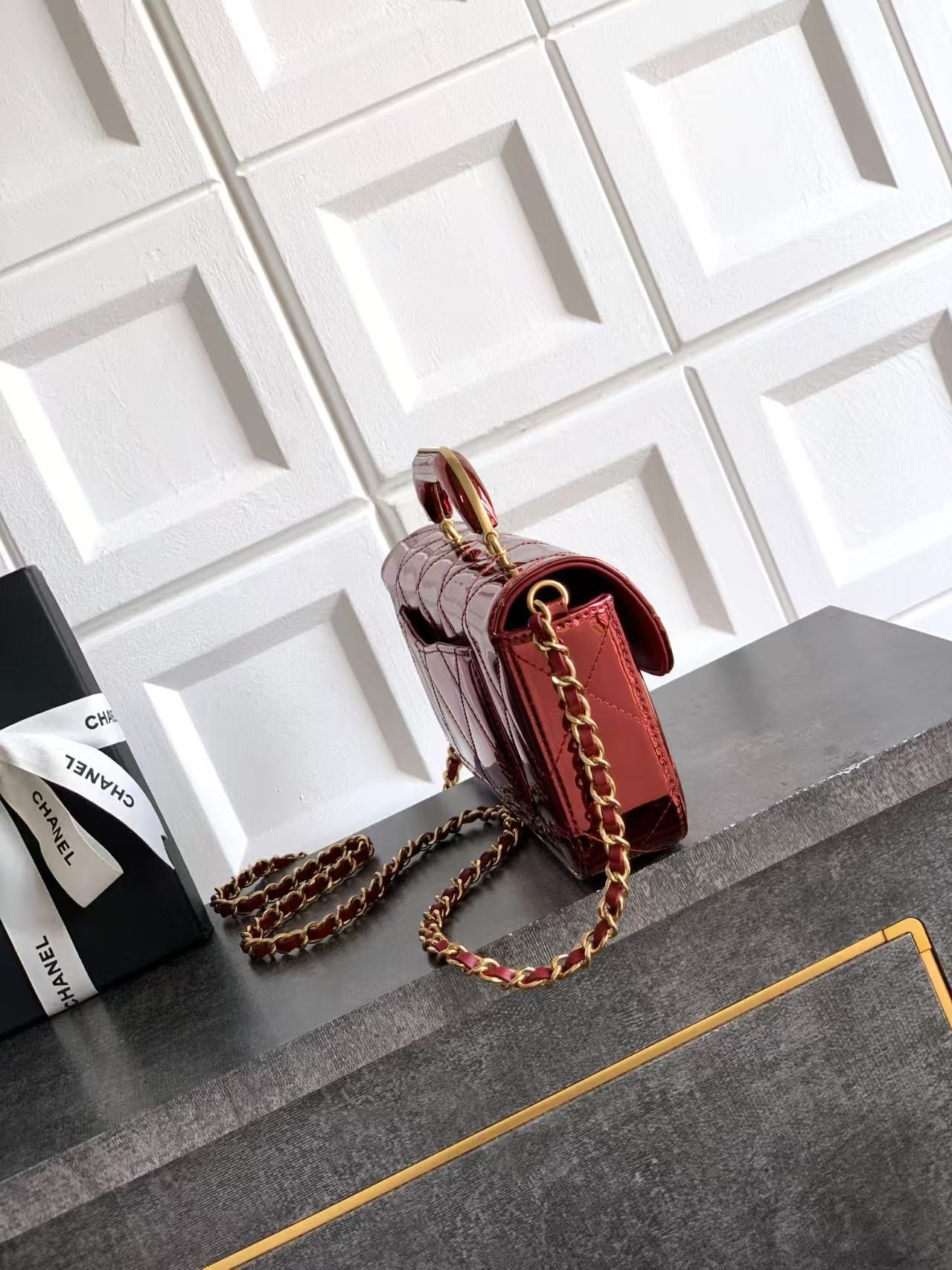 Ch**el Large Flap Bag with Top Handle 12.5x30x5cm