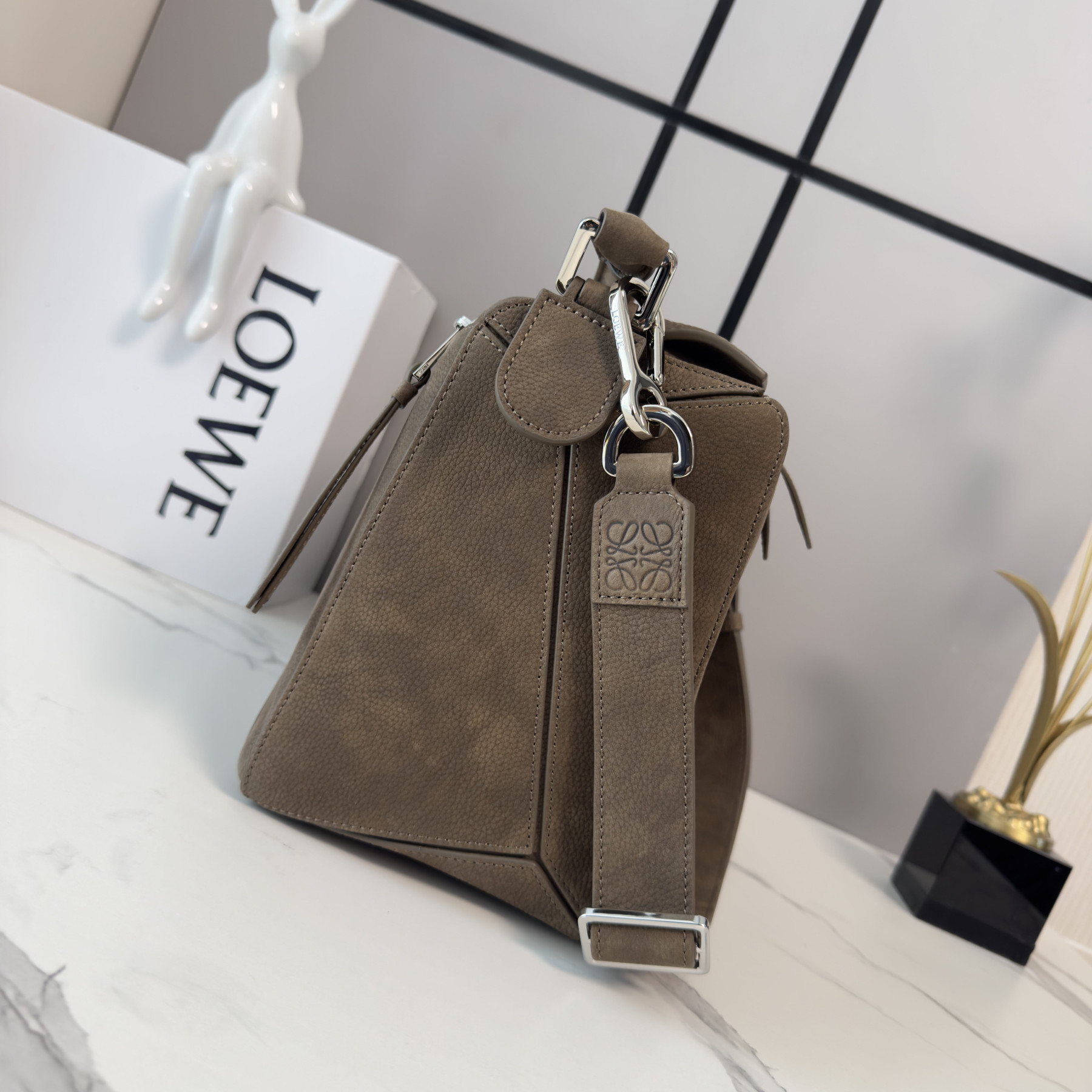 Loewe Featherlight Puzzle Bag in Grained Nubuck 33x21.5x14.7cm
