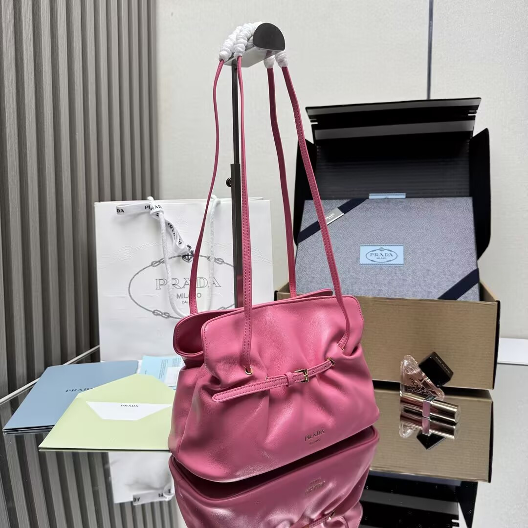 Pra*a Slouchy Lambskin Leather Shoulder Bag 25x18.5x11.5cm