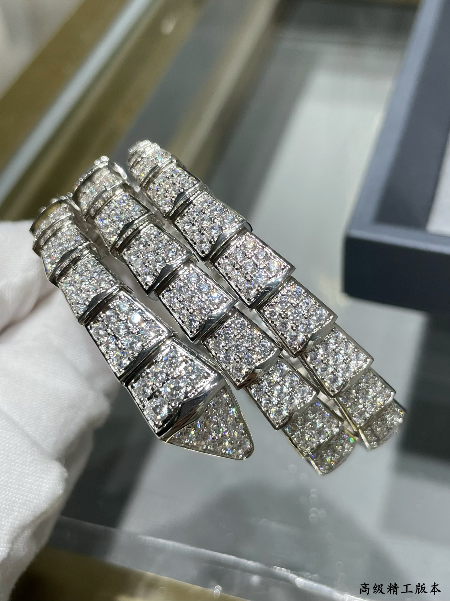 Bv1g*ai Wide version three circles full D1am0nd snake Bracelet