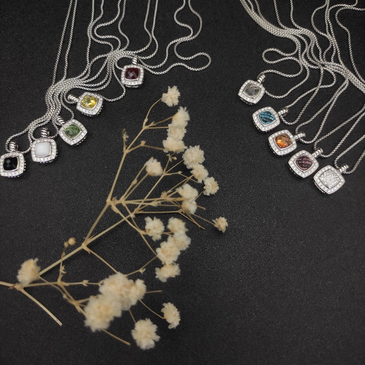 David Yurman Square D1am0nd Necklace(Main stone 7mm, chain thickness 1.5mm, length 45+5cm delay chain)