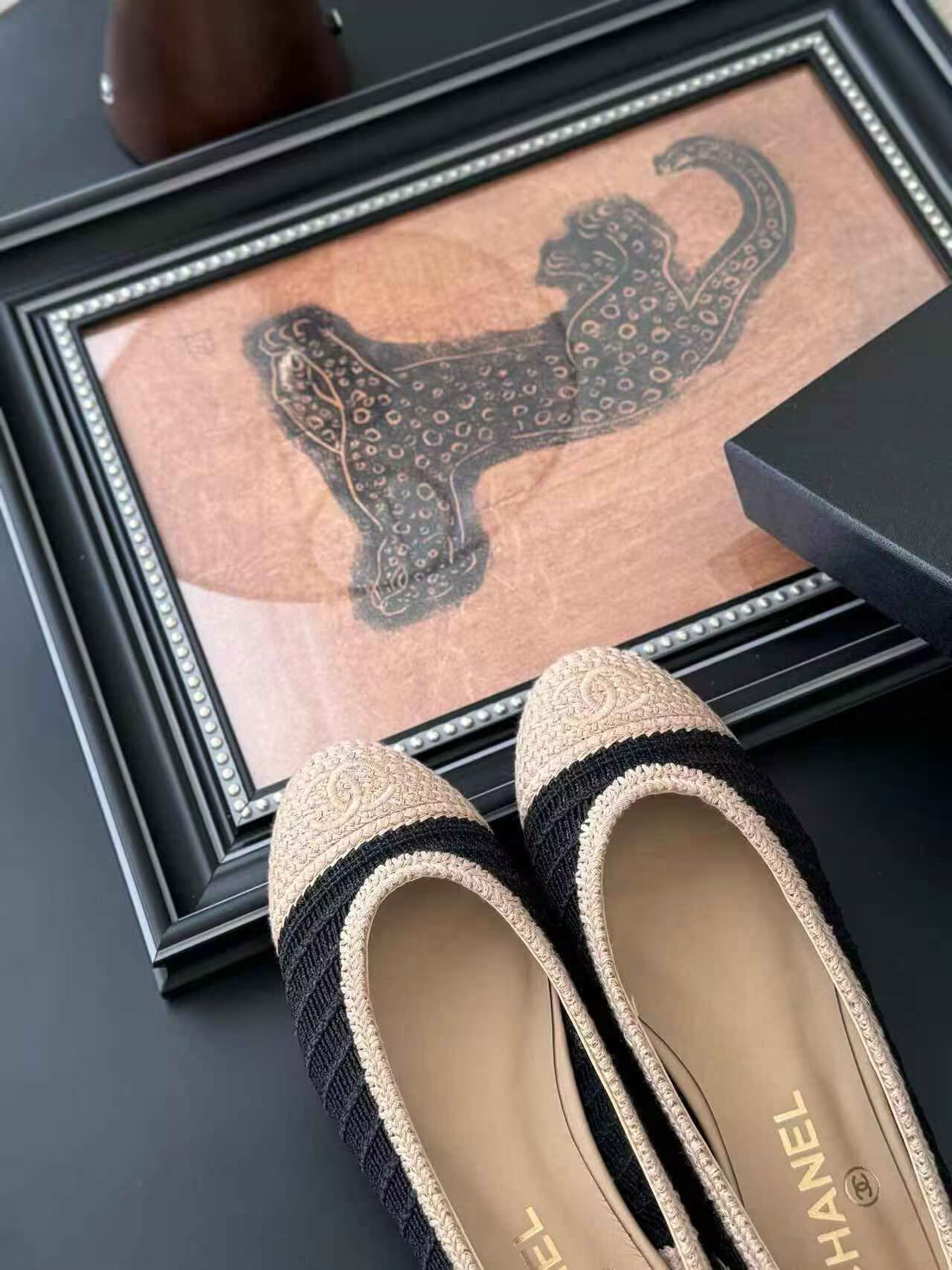 UA Ch**el Raffia Cap Toe Ballet Flats