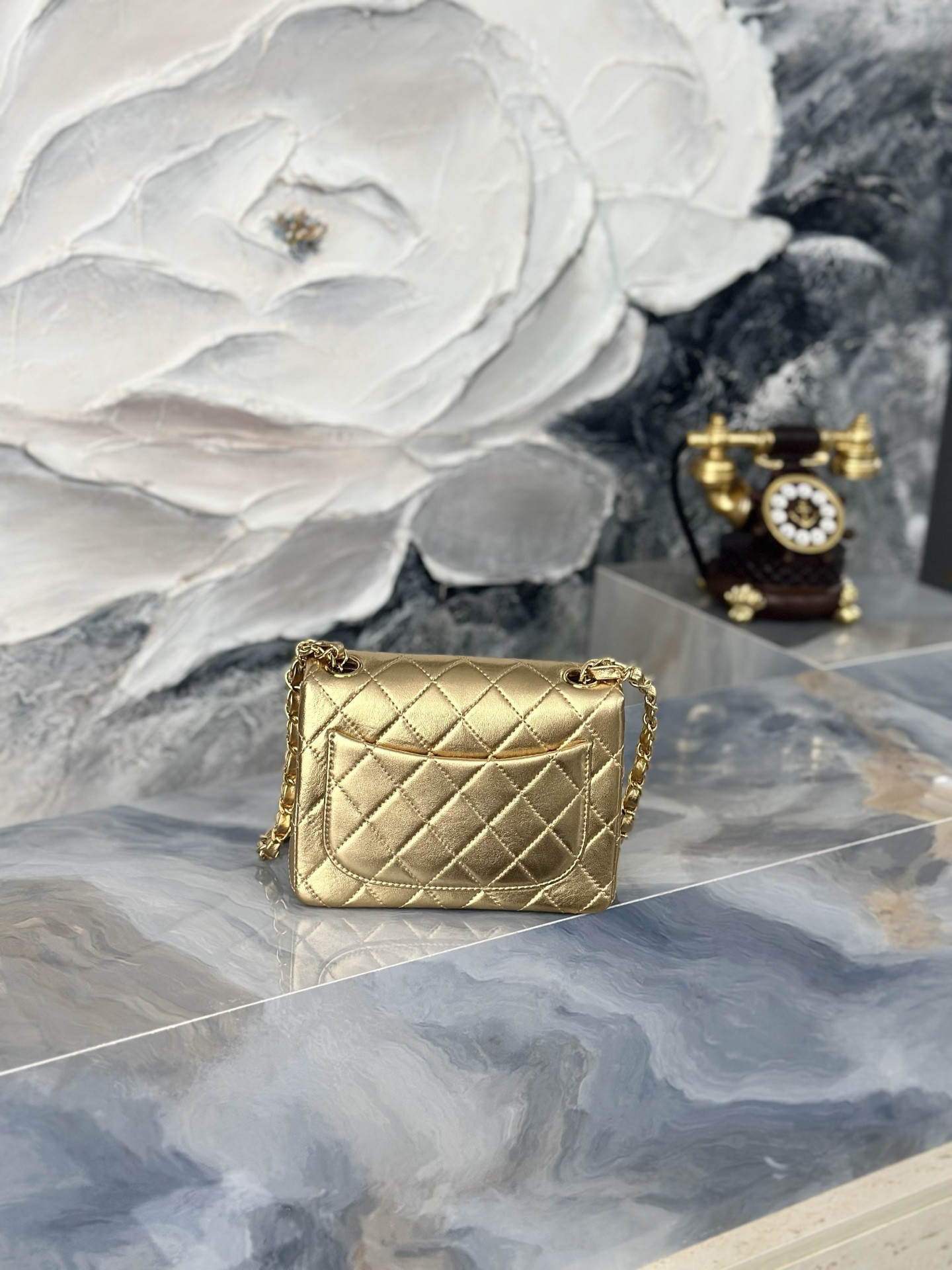Ch**el mini square flap bag as3349 17.5cm