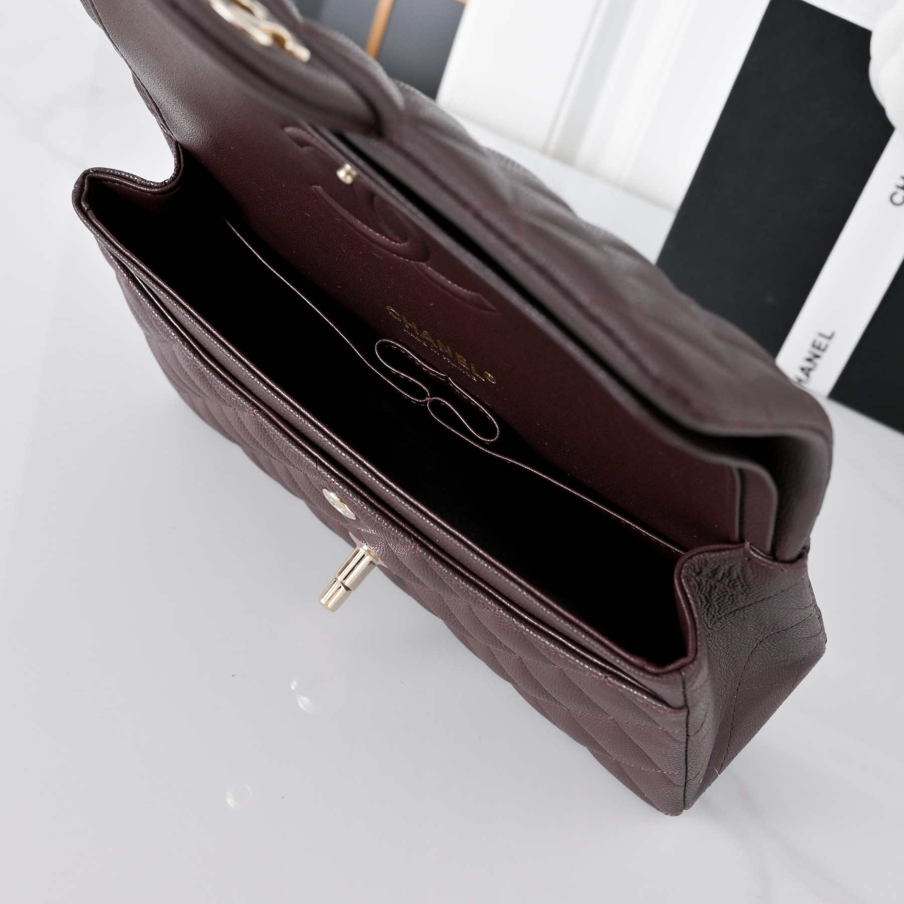 Ch**el classic flap bag coffee brown light gold hardware a01113 23x14.5x6cm