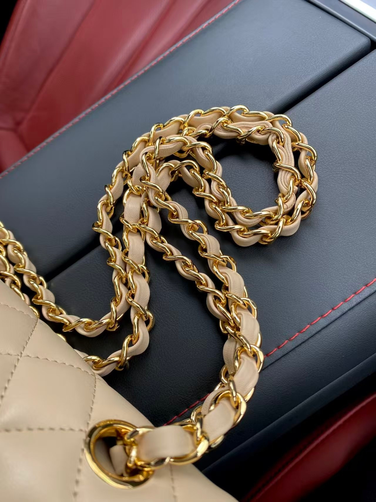 Ch**el Classic Flap Jumbo 25cm CF Khaki Gold 15.5x25.5x6.5cm