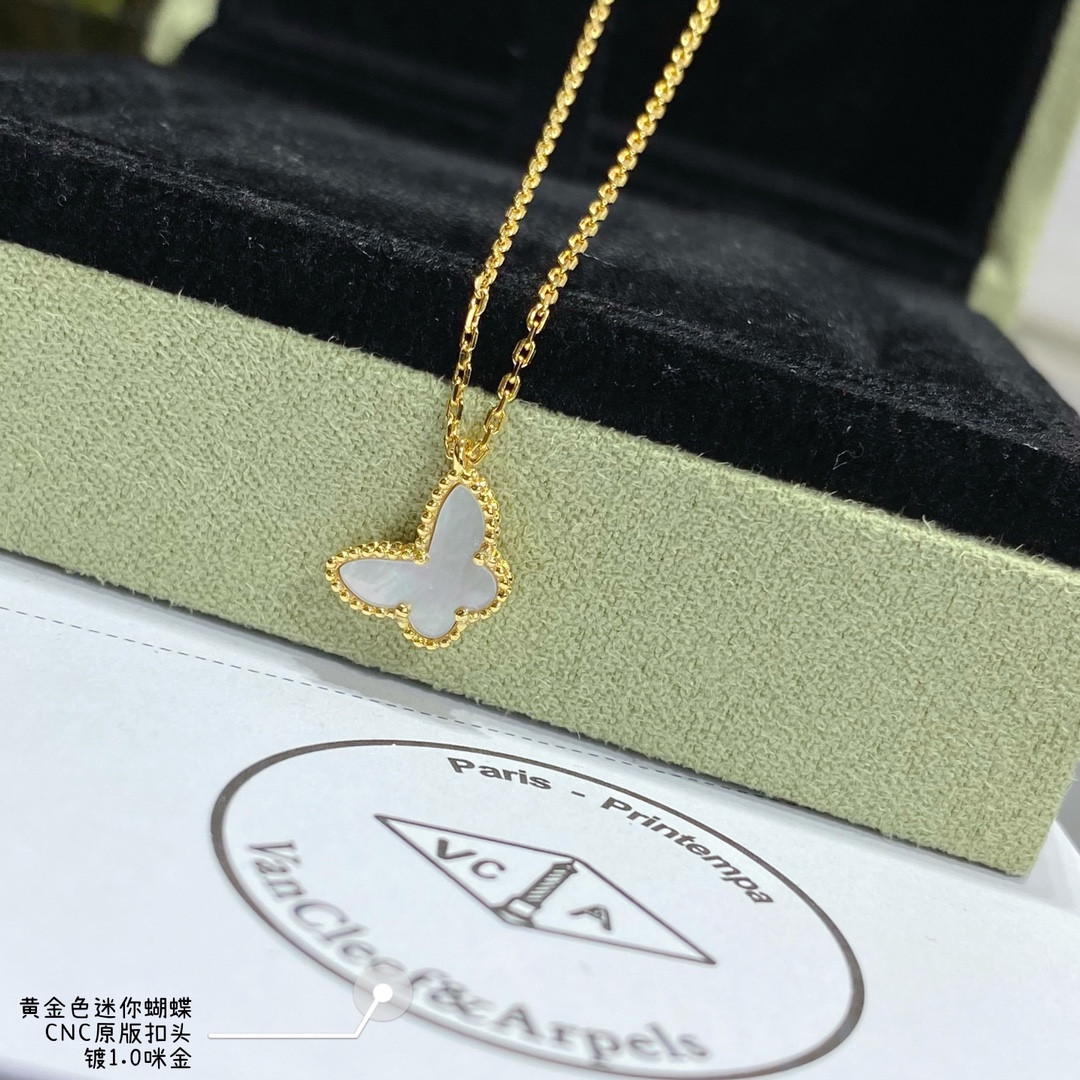 V*n Cl**f & Arpels Premium White Fritillary Mini Butterfly Necklace