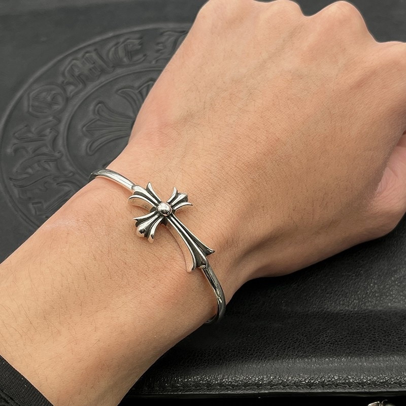 Ch*0me He**ts Cross and Ball Open Bangle Bracelet