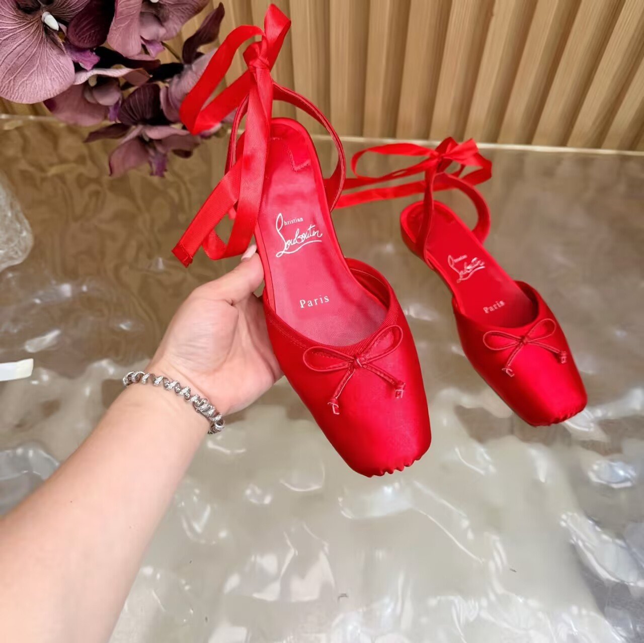 UA Christian Louboutin Cassia Lace Up Ballerina