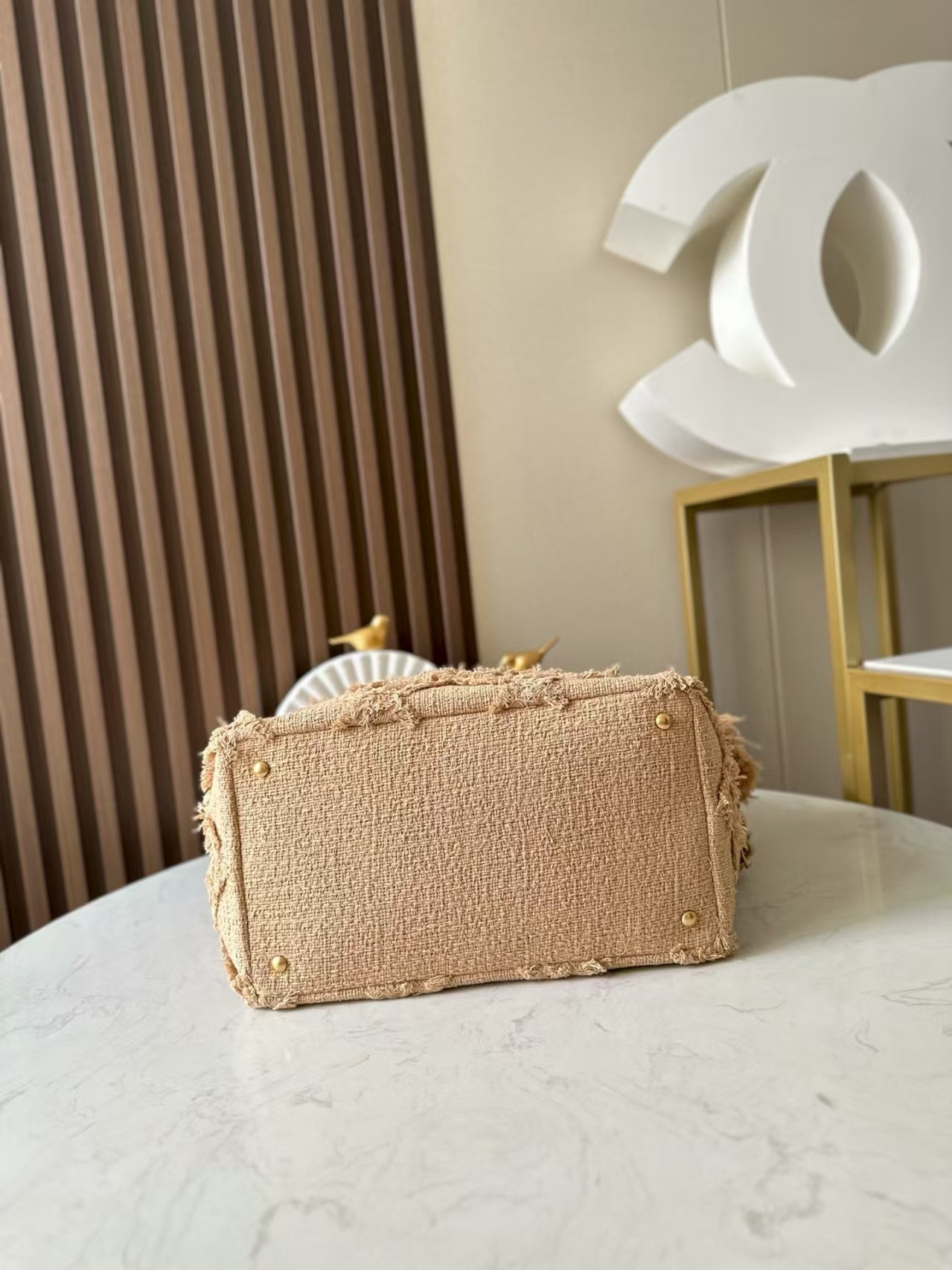 Ch**el Vintage Linen Tassel Tote Straw Bag 48x35x17cm