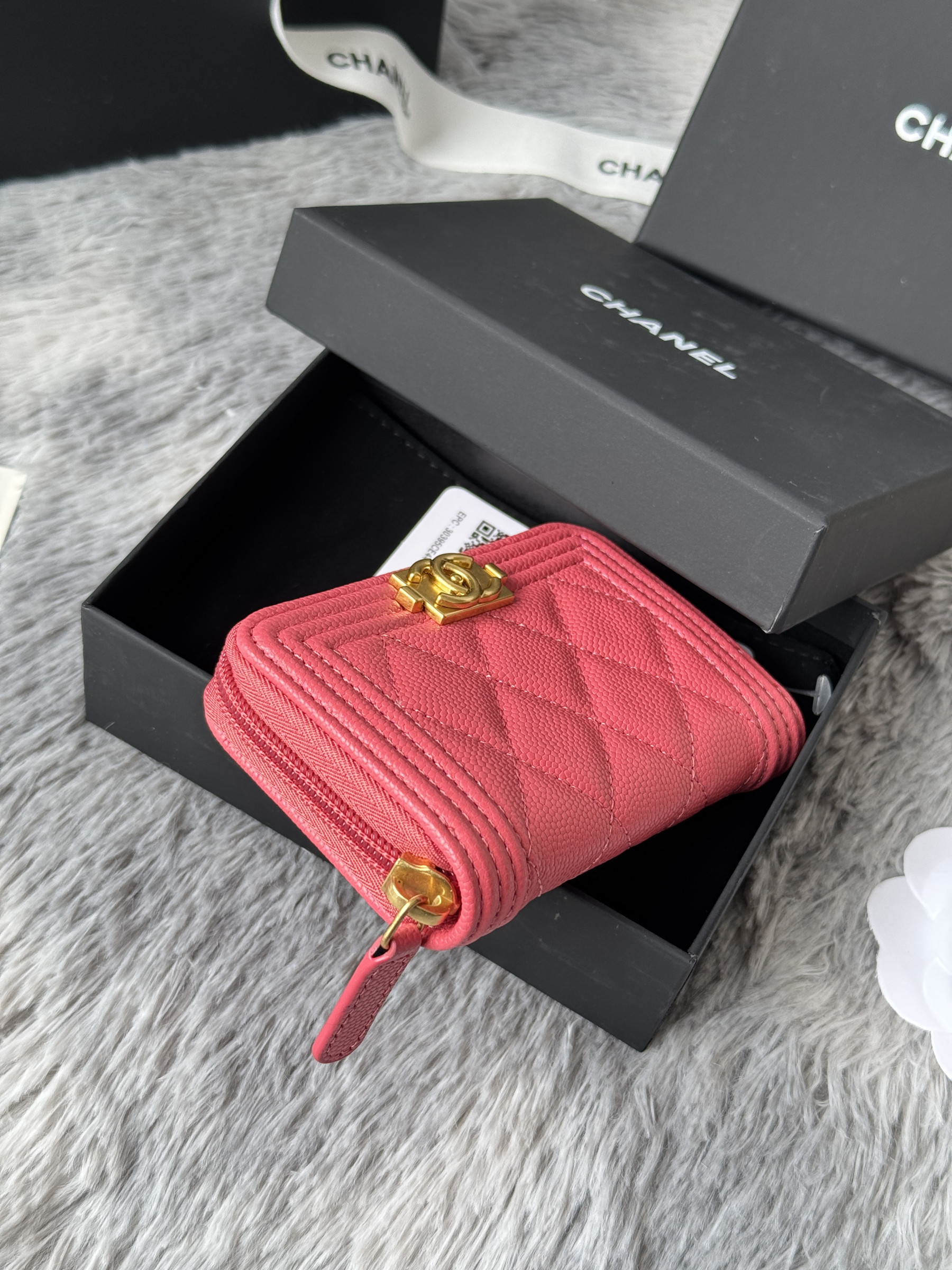 Ch**el boy zip around coin purse wallet a80602 7.5x11cm