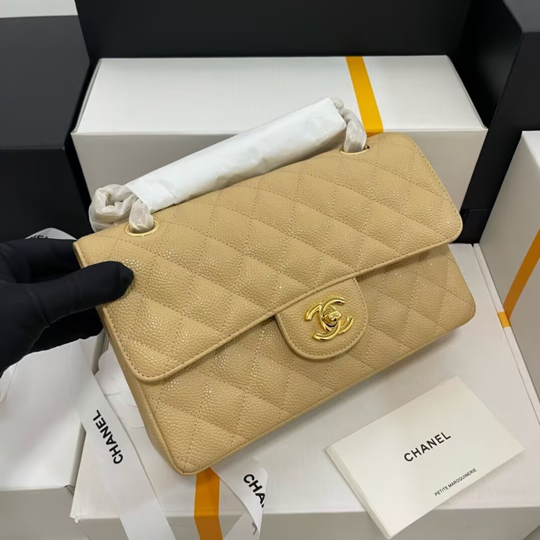 Ch**el SMALL CLASSIC HANDBAG GRAINED CALFSKIN 14.5×23×6cm