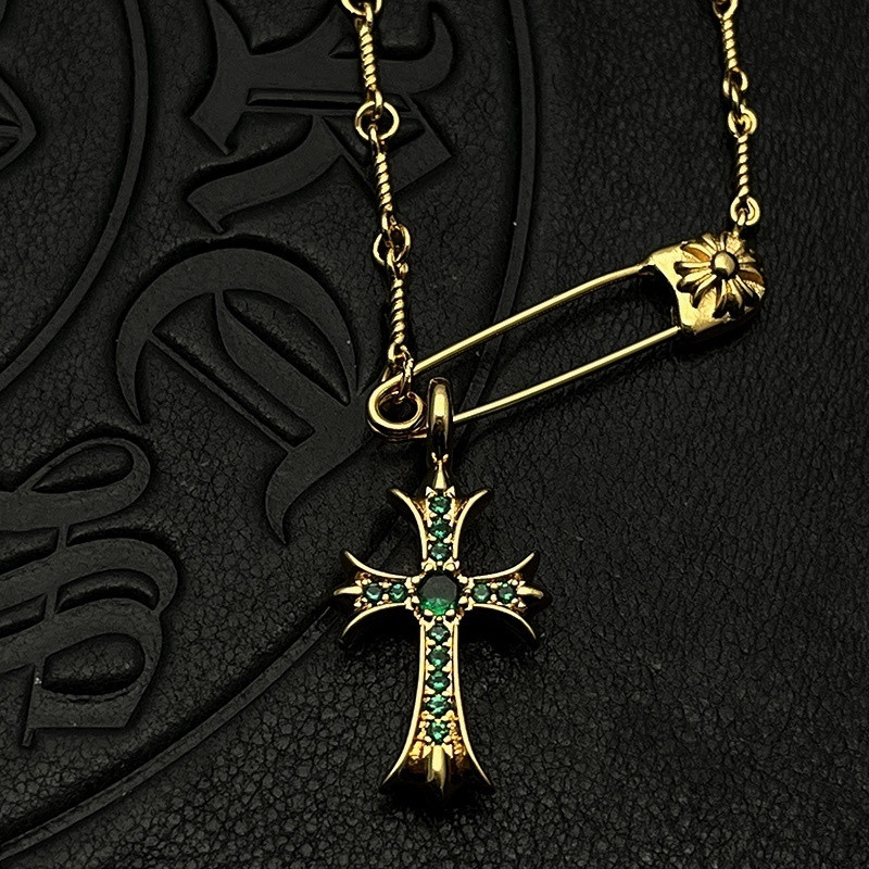 Ch*0me He**ts Twisted Cross Pin Necklace (Chain length 45+5cm)