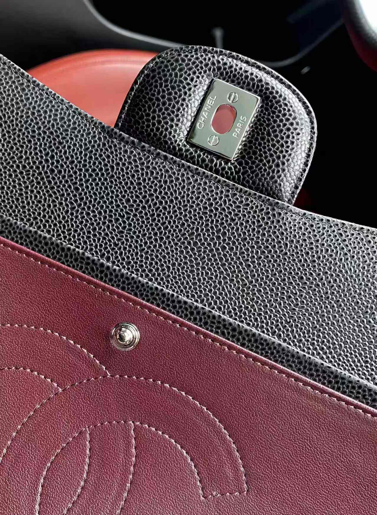 Ch**el Classic Flap Jumbo 30cm CF Black Silver 19.5x30x10cm