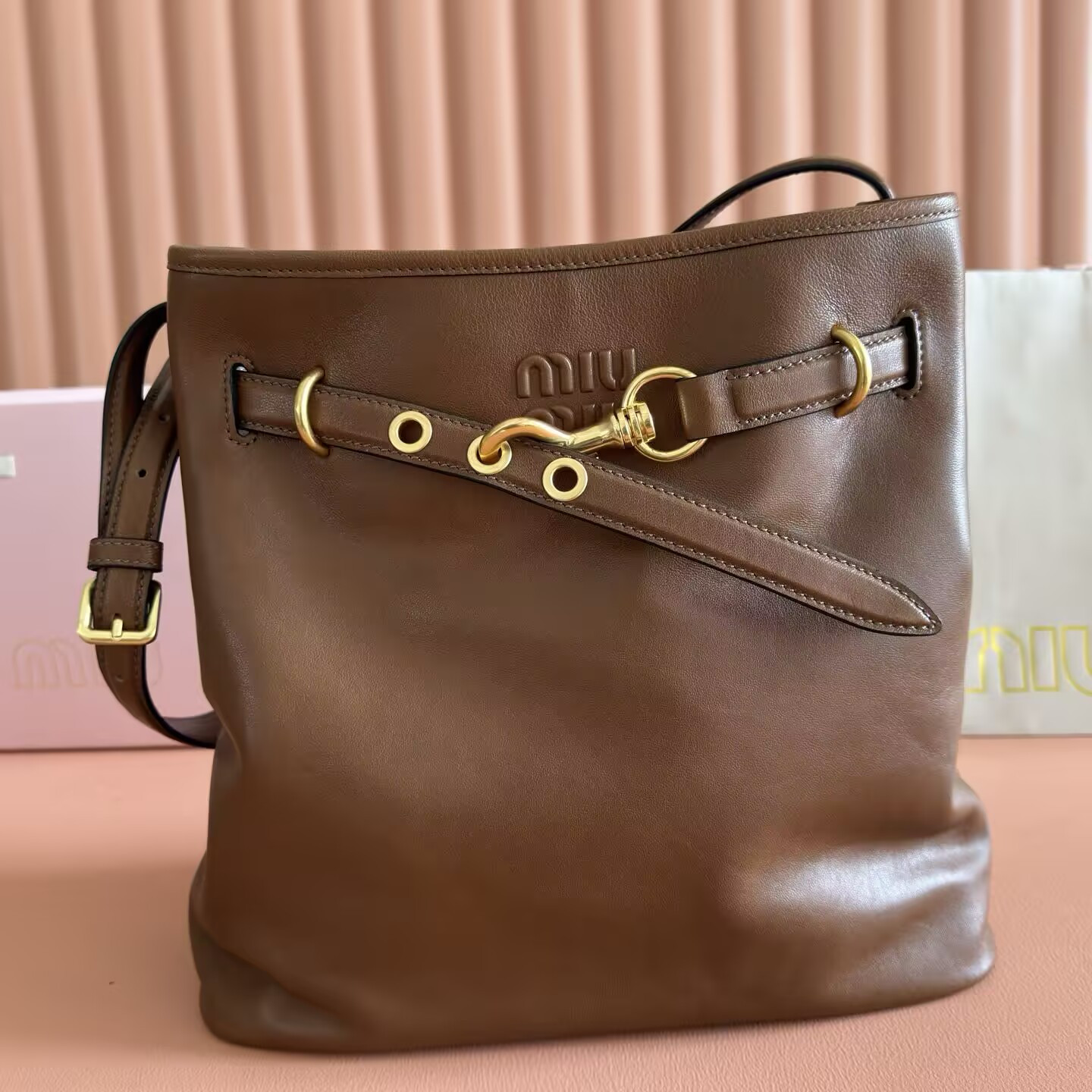 Miu Miu Aventure Nappa Leather Bucket Bag 31x30x13cm
