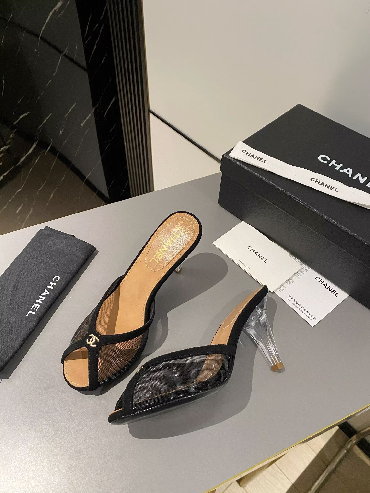 UA Chanel Tulle Open-toe Sandals