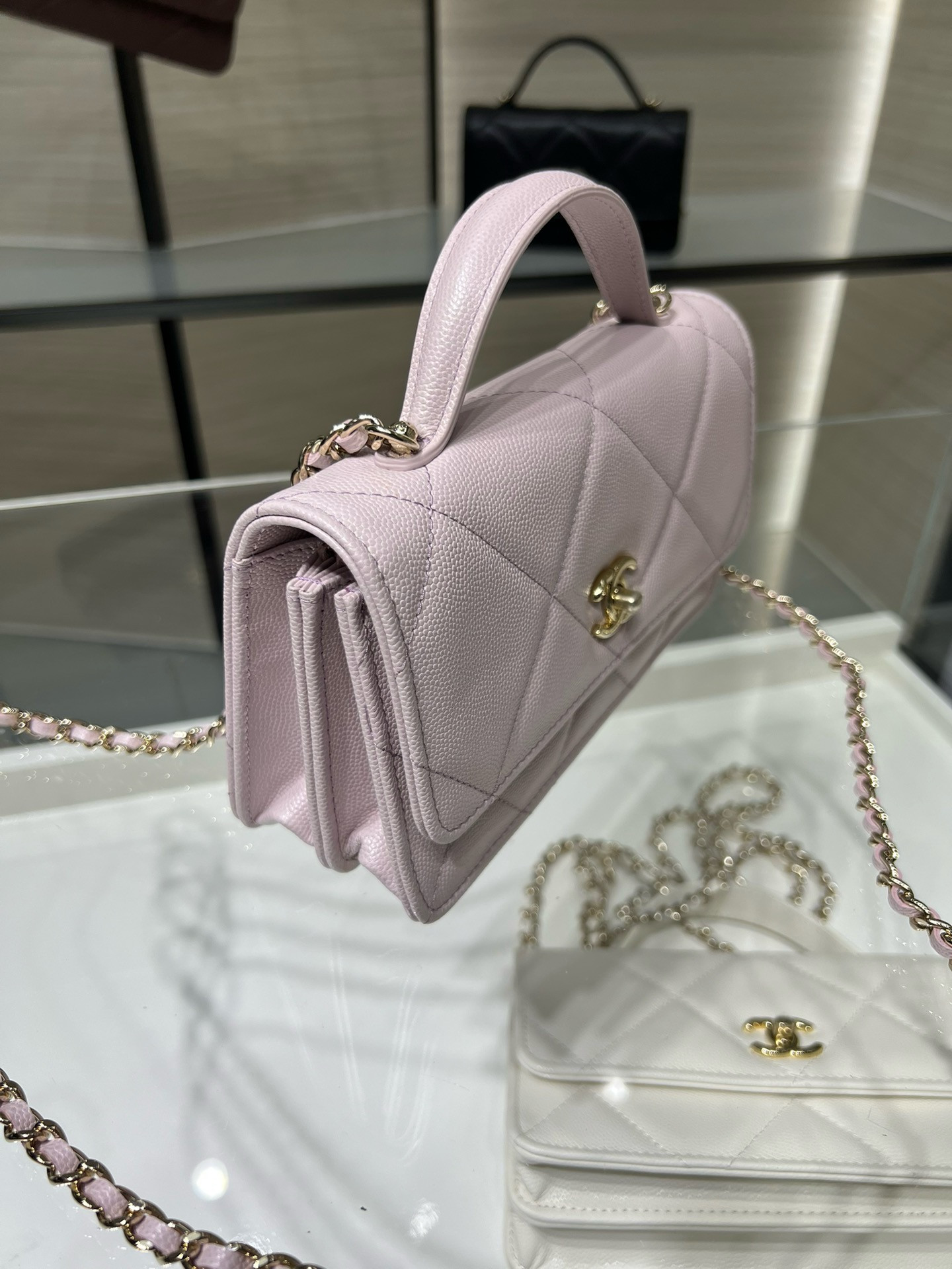 Ch**el flap bag with top handle wallet on chain 11x18.5x6cm