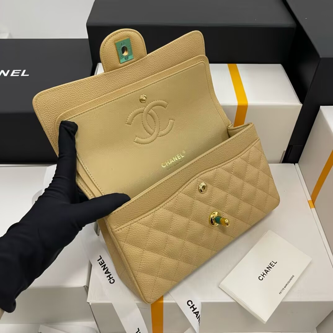 Ch**el SMALL CLASSIC HANDBAG GRAINED CALFSKIN 14.5×23×6cm