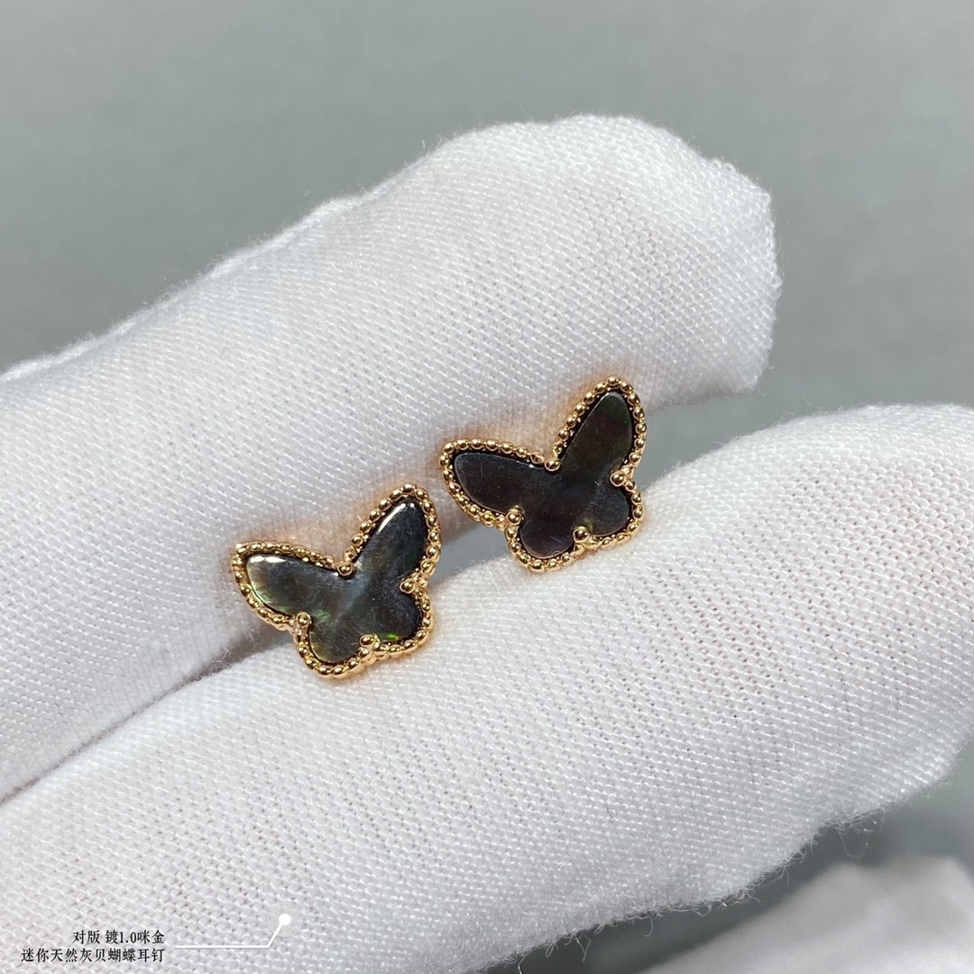 V*n Cl**f & Arpels Natural Grey Mother-of-Pearl Mini Butterfly Earrings