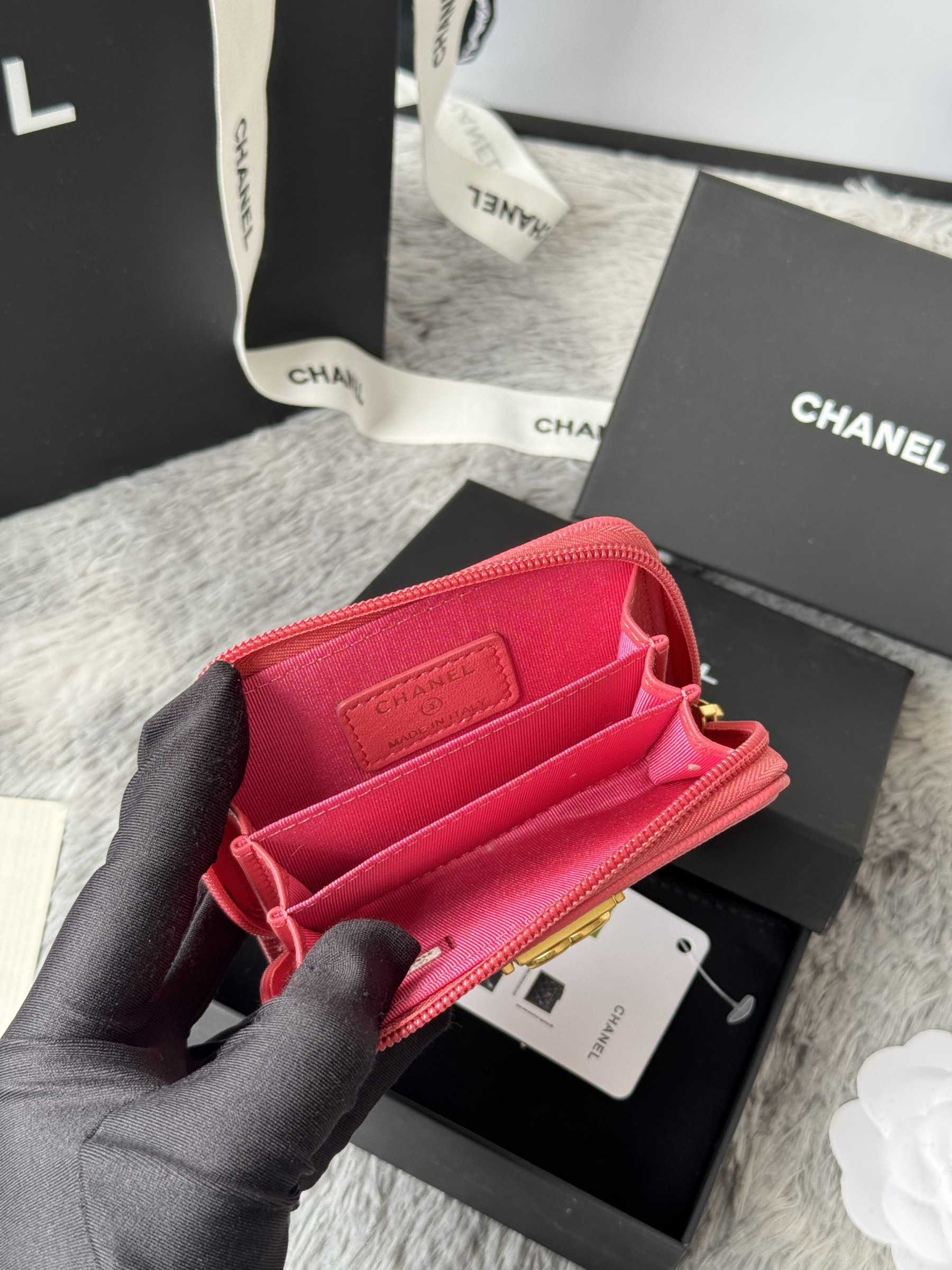 Ch**el boy zip around coin purse wallet a80602 7.5x11cm