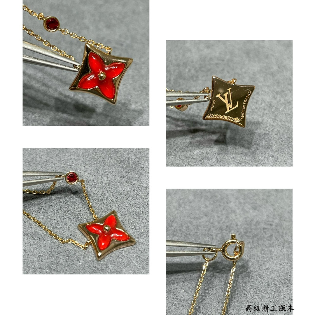 L0vis Vvtt0n Square Red D1am0nd Mother-of-Pearl Necklace