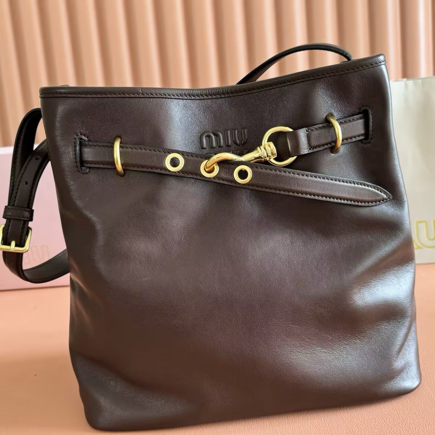 Miu Miu Aventure Nappa Leather Bucket Bag 31x30x13cm